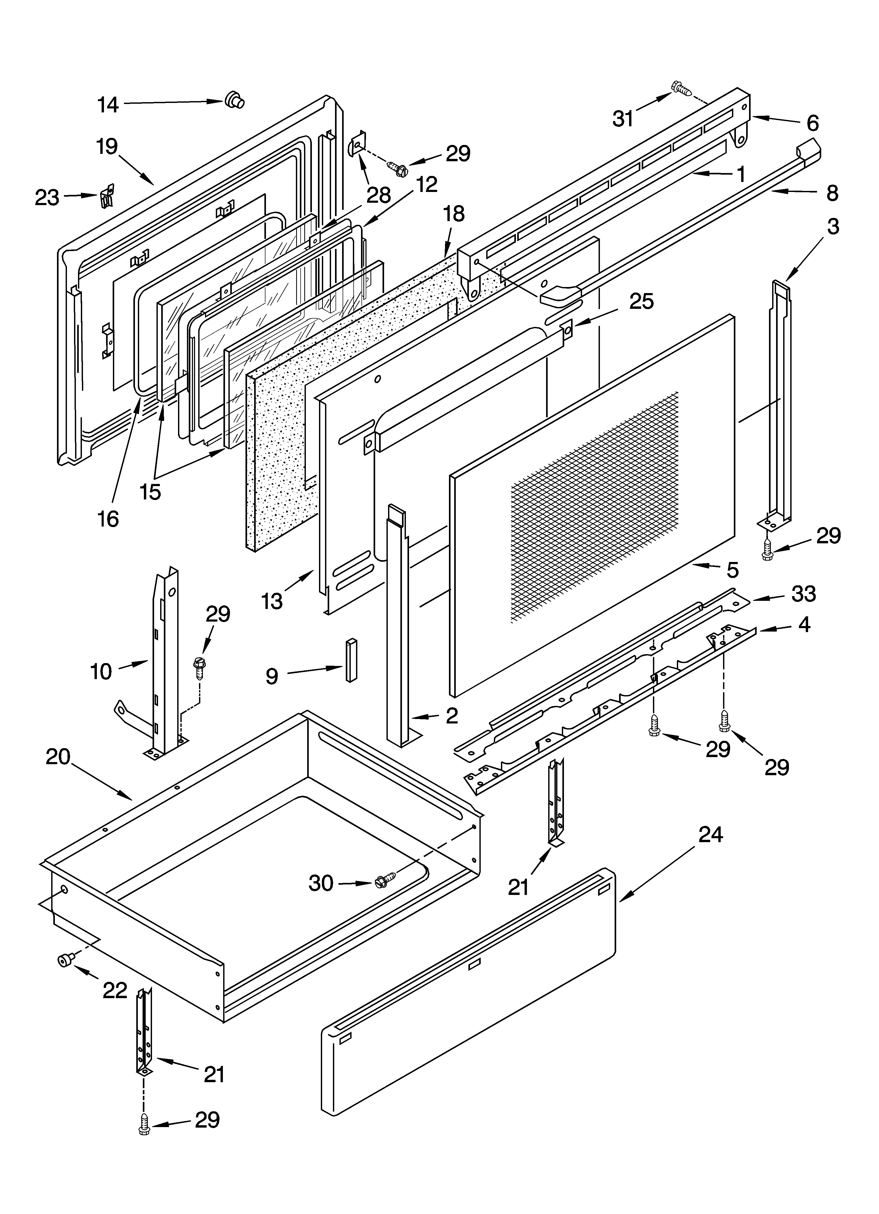 KitchenAid YKERC506HT3 door and drawer parts diagram