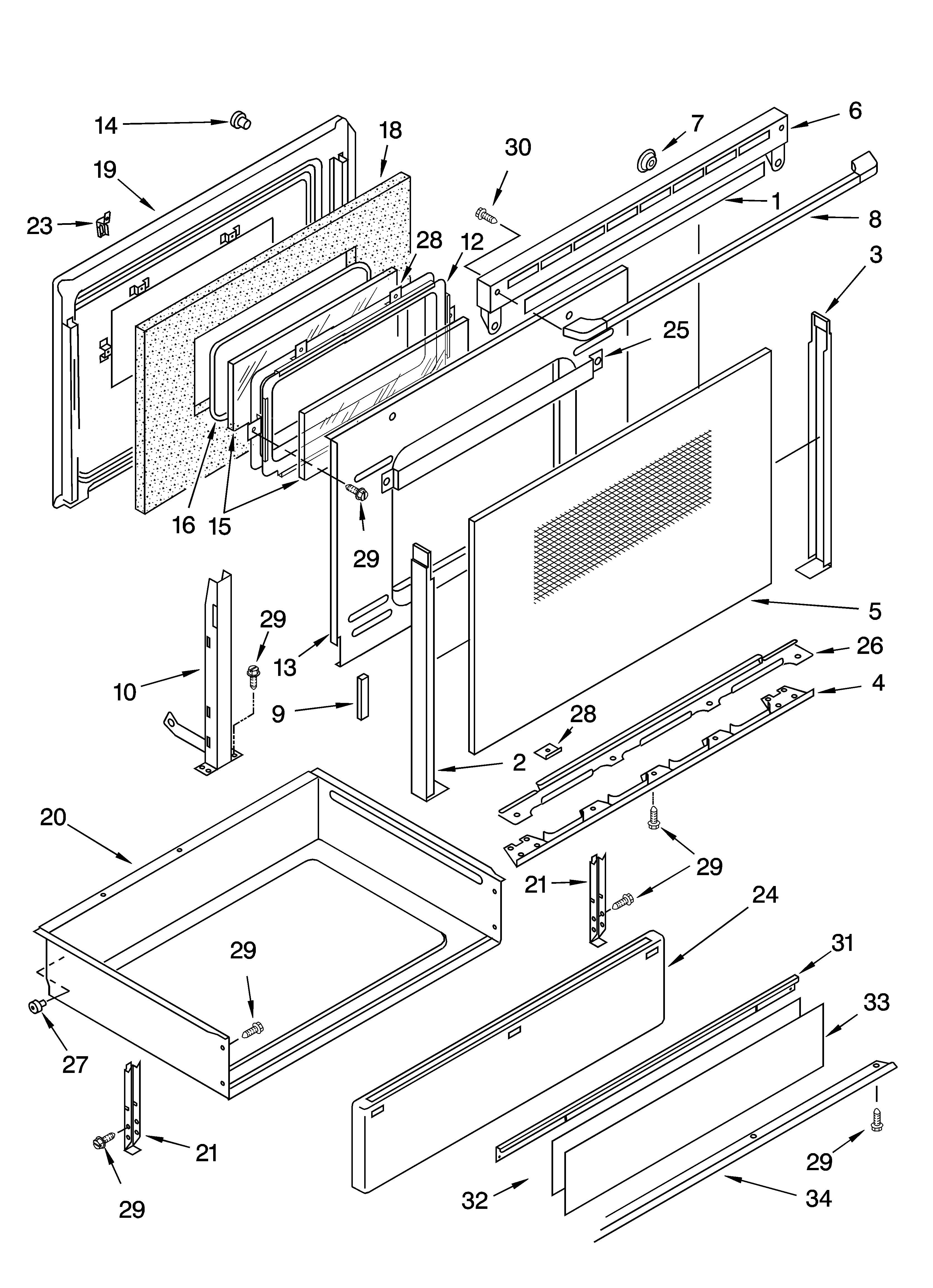 KitchenAid YKERC507HB3 door and drawer parts diagram