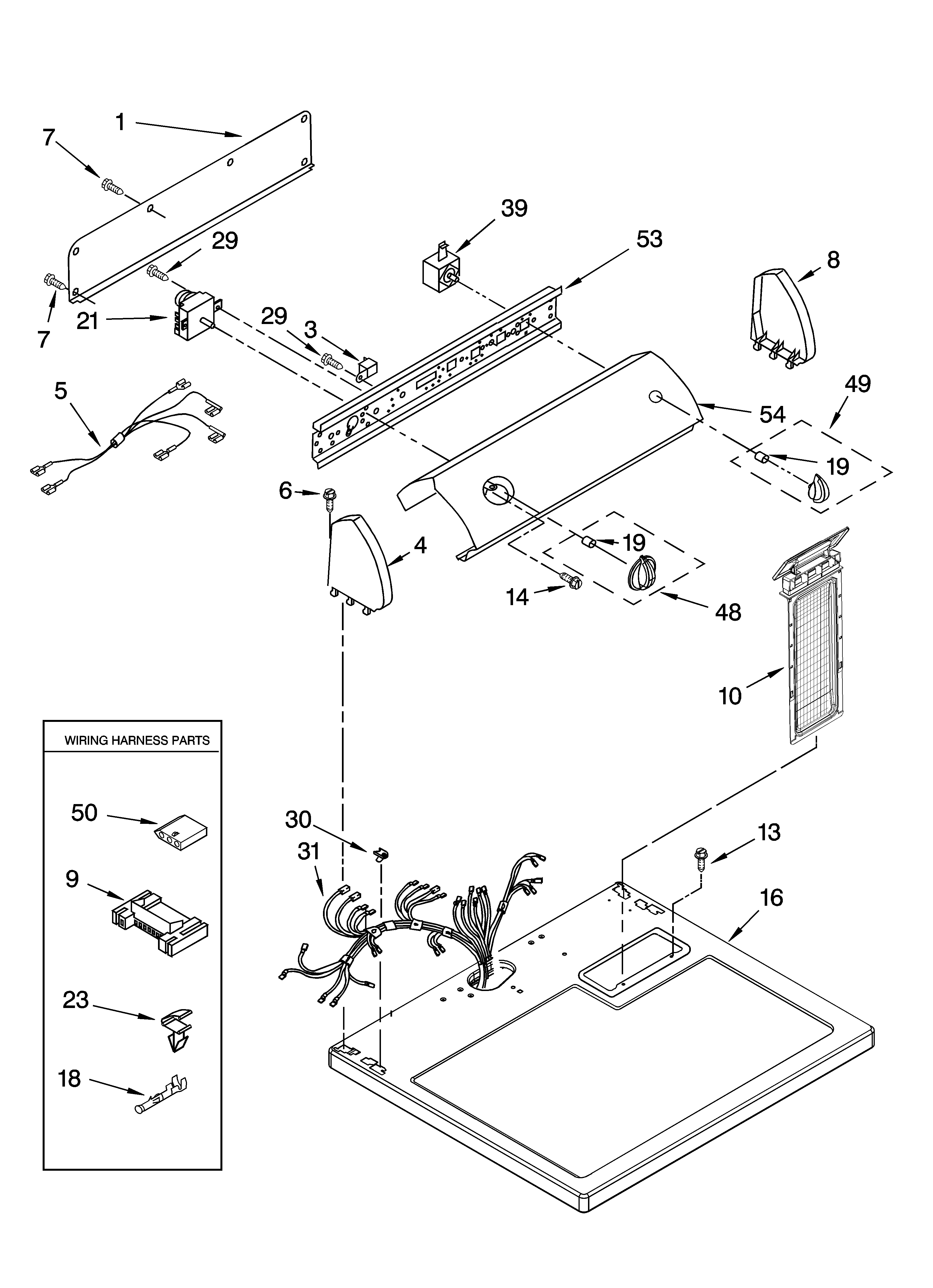 Whirlpool YLER5636PQ0 top and console parts diagram