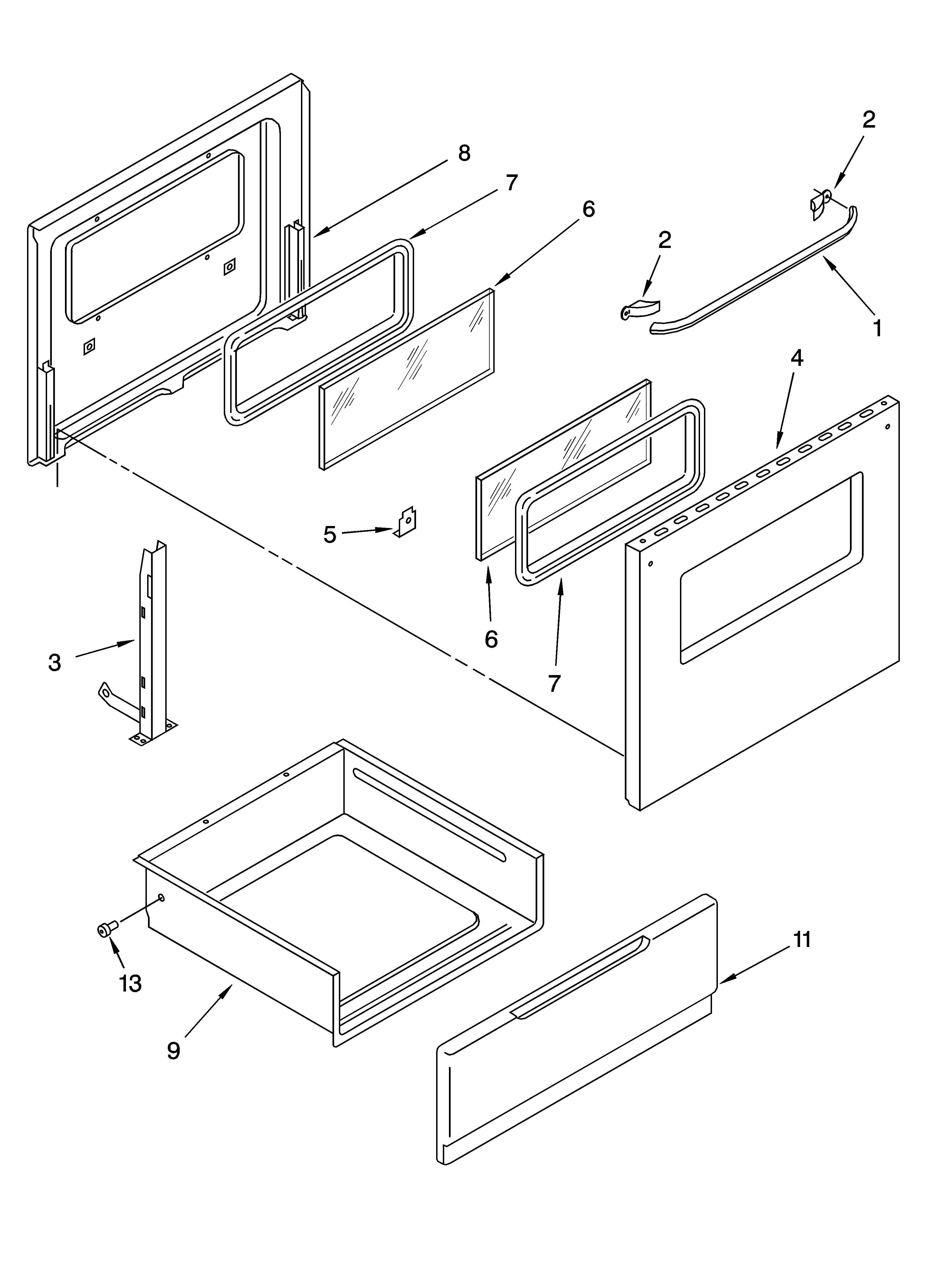 Inglis IGE28301 door and drawer parts diagram