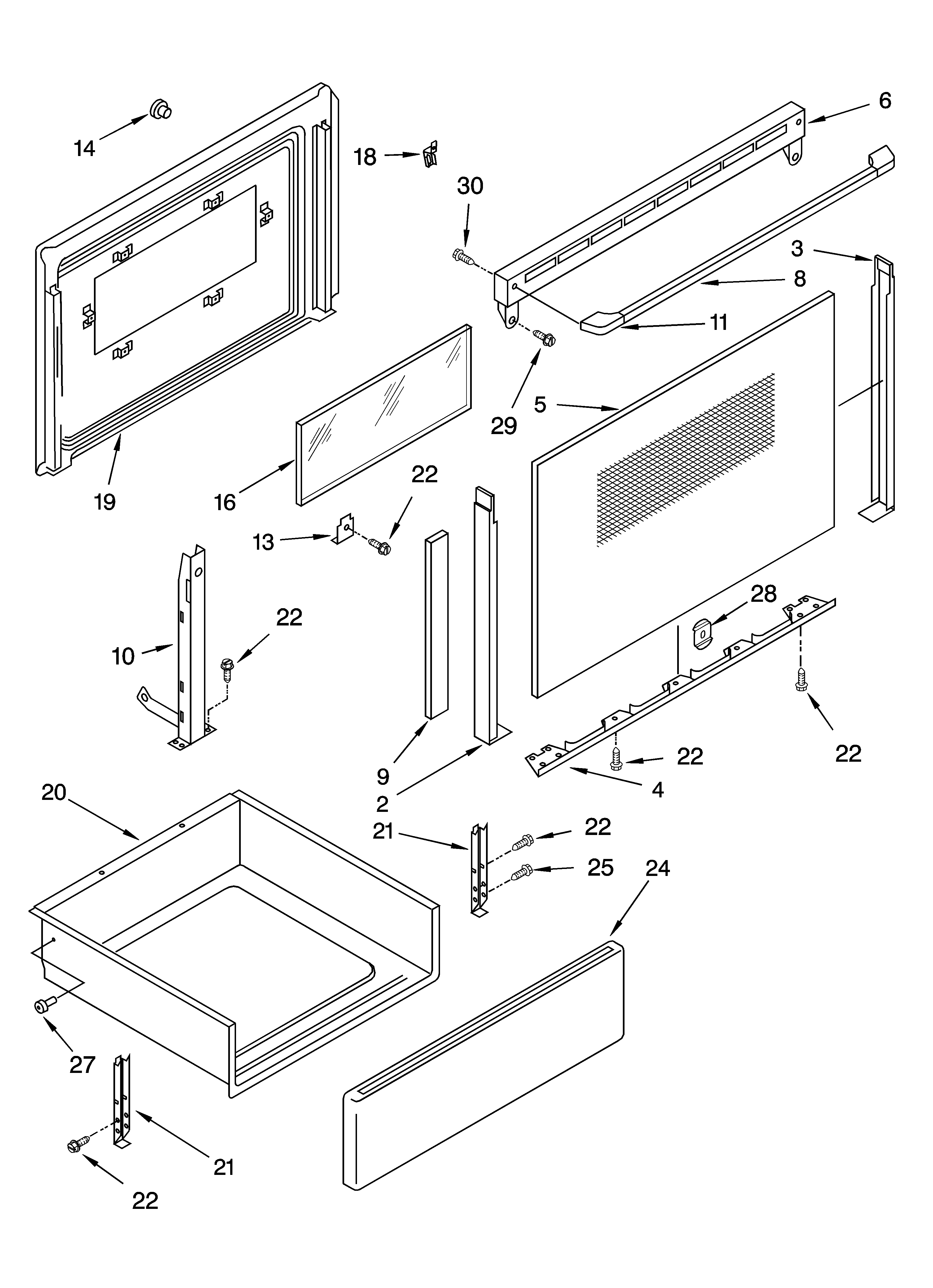 Inglis IHE37301 door and drawer parts diagram