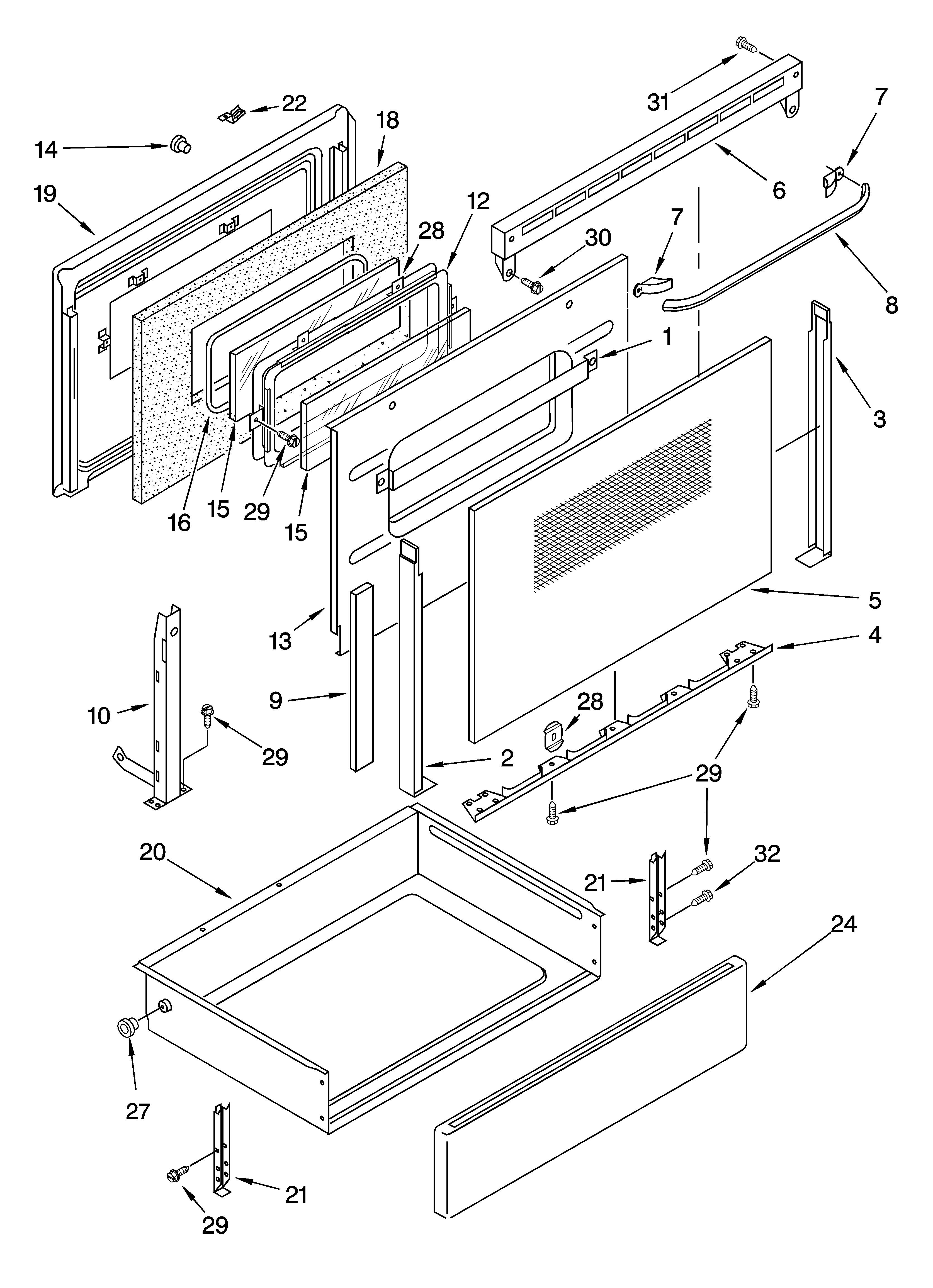 Inglis IHP37802 door and drawer parts diagram