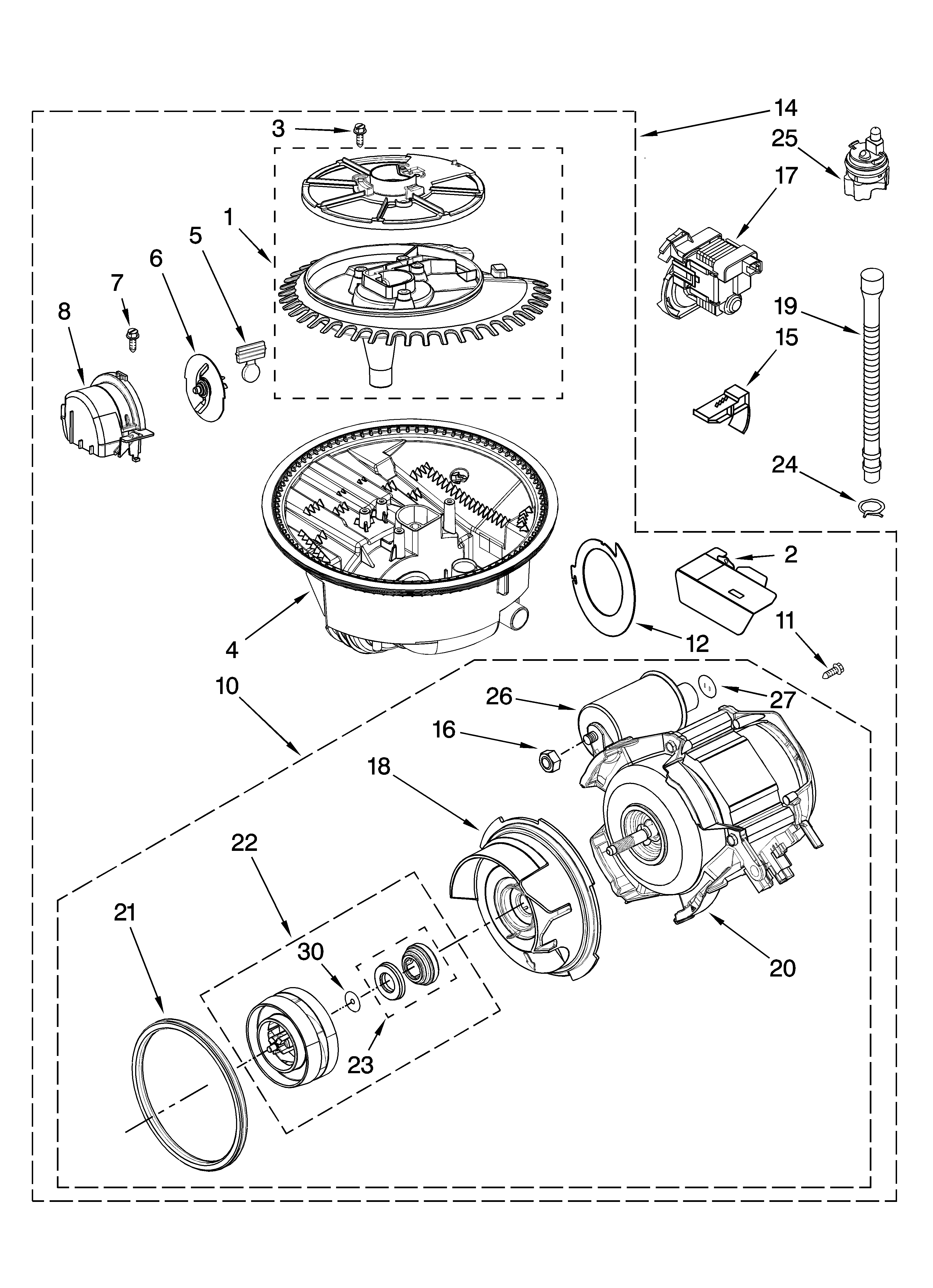 KitchenAid KUDU02VSPA4 pump and motor parts diagram