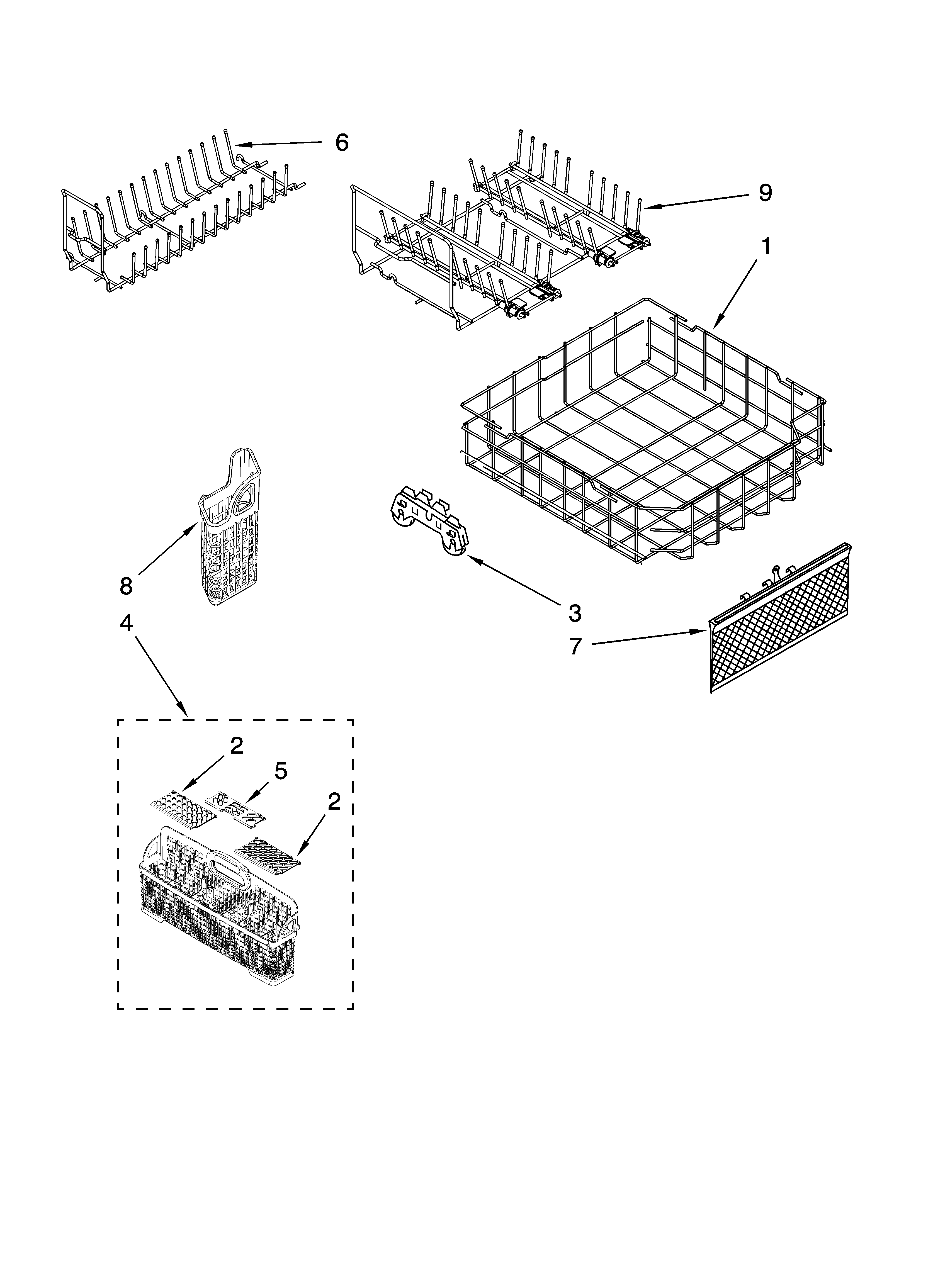 KitchenAid KUDU02VSPA4 lower rack parts, optional parts (not included) diagram