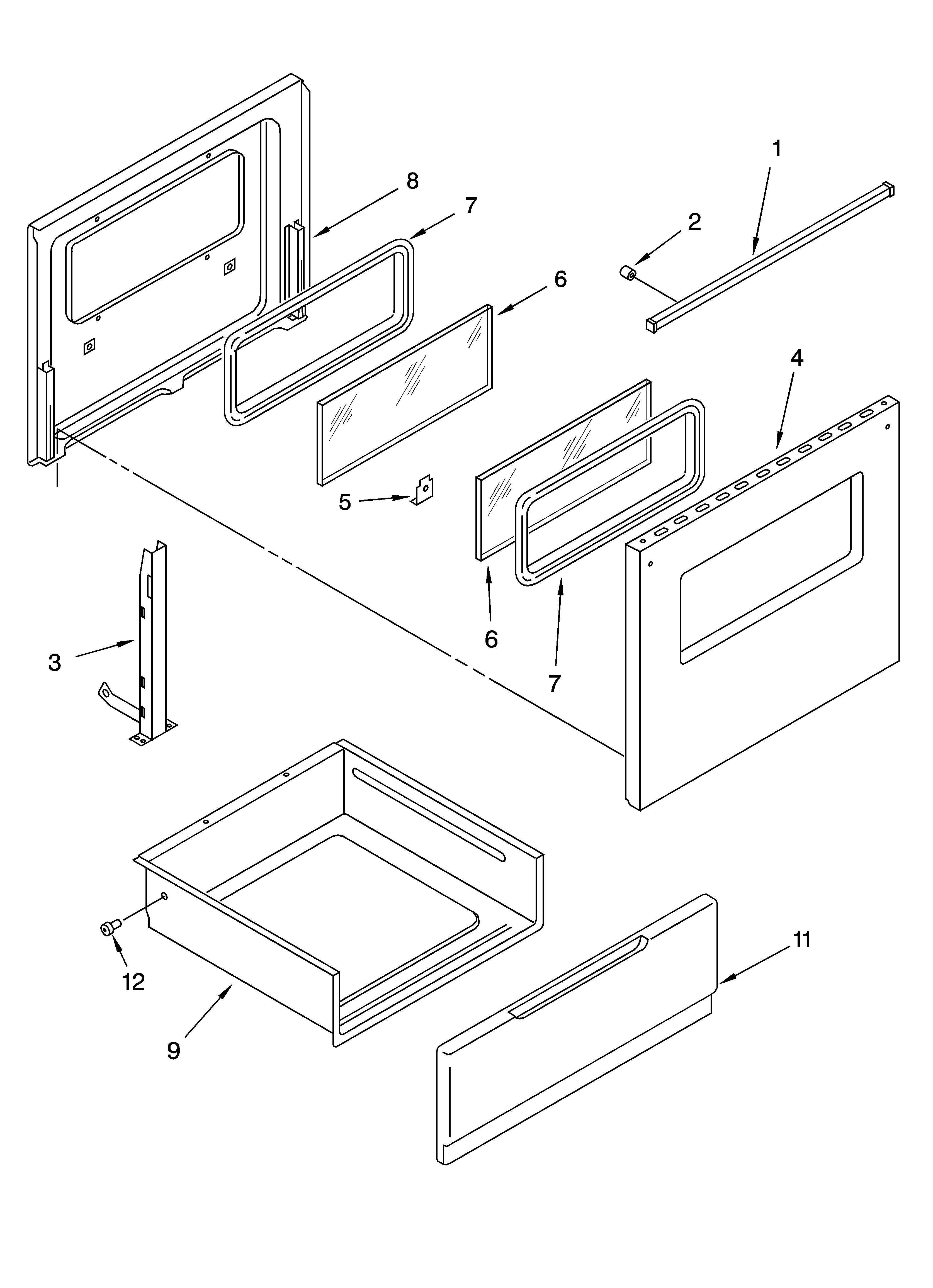 Roper REE22303 door and drawer parts diagram