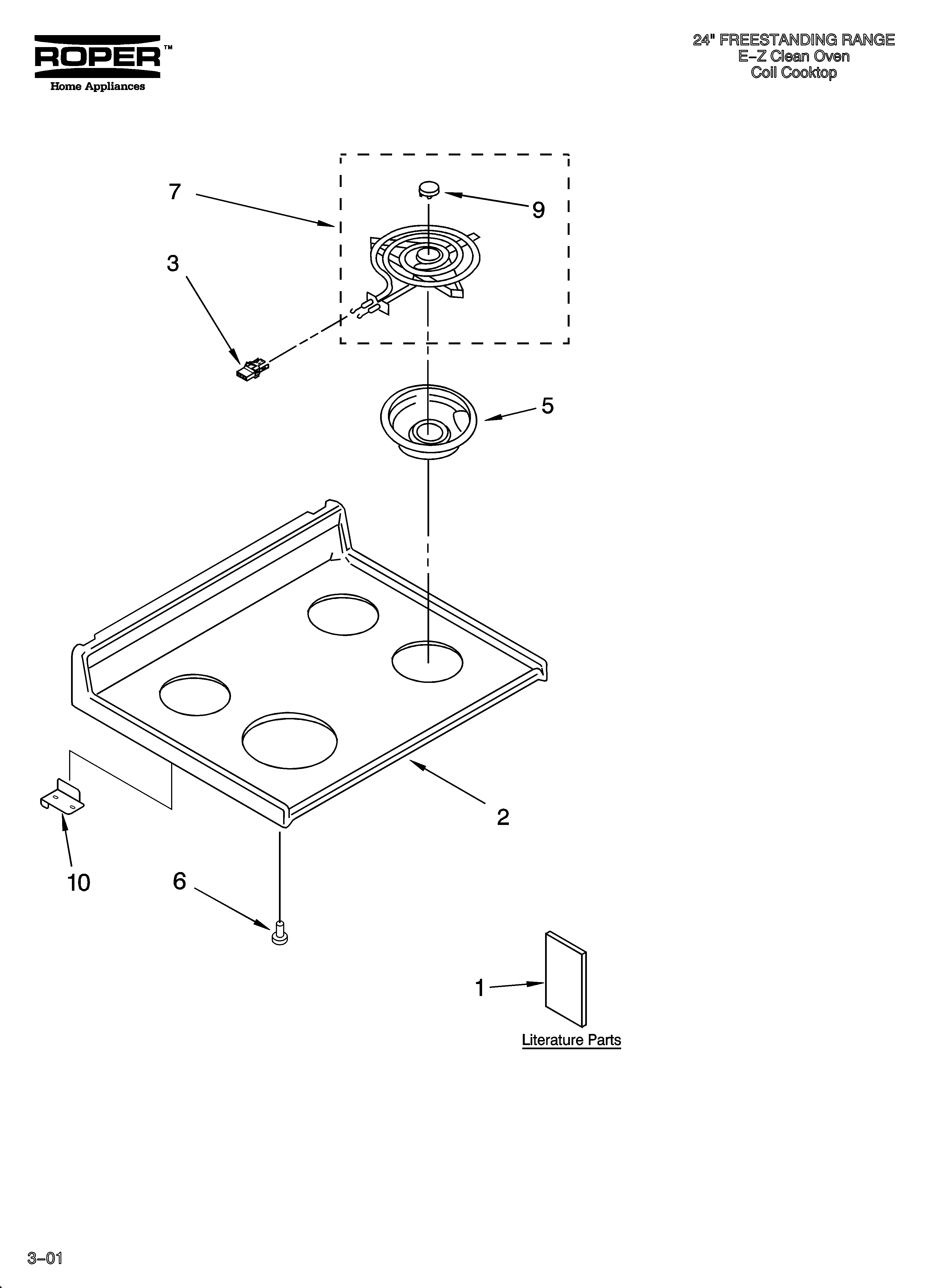 Roper RGE23001 cooktop parts diagram
