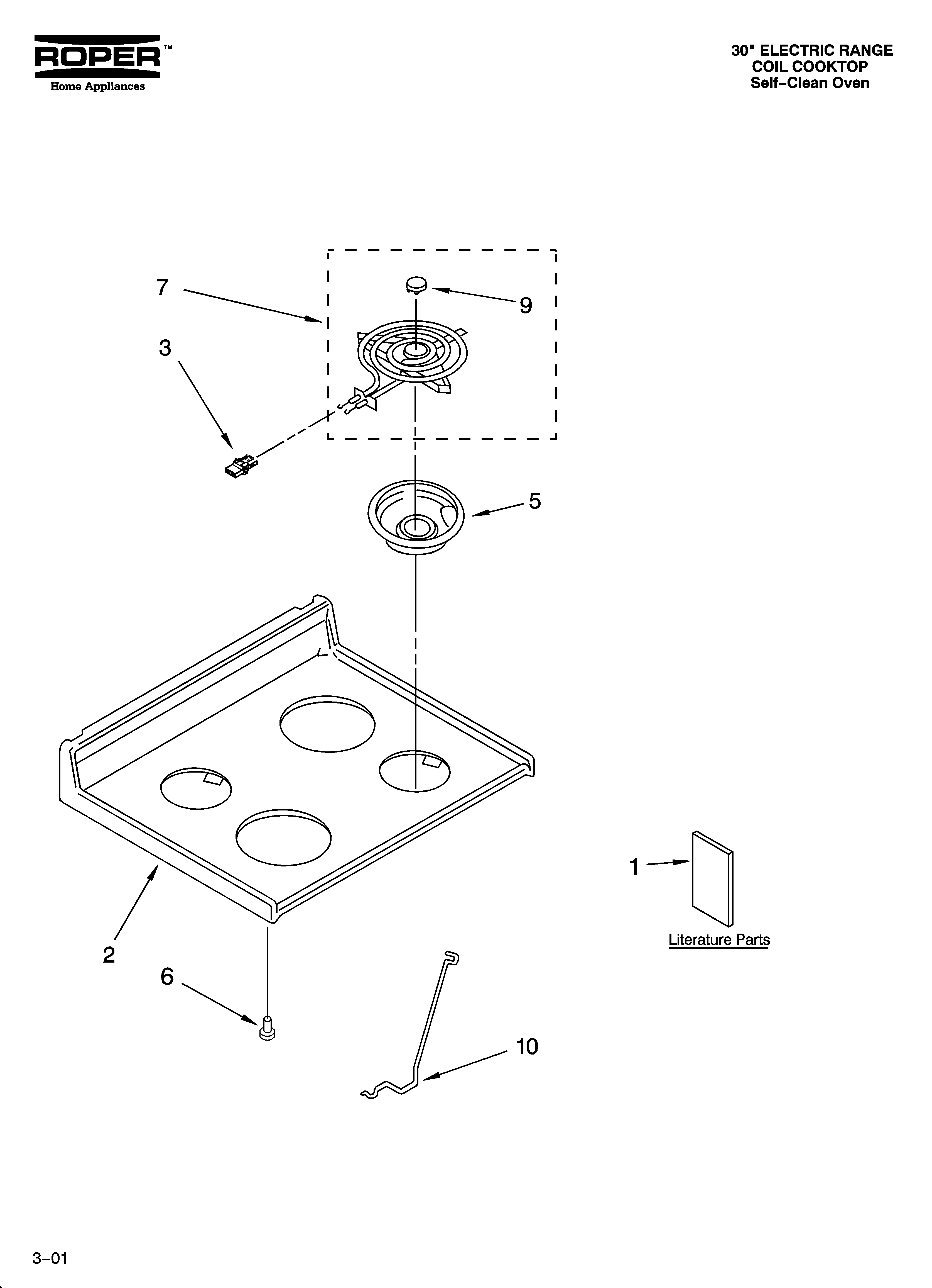 Roper RGE33081 cooktop parts diagram