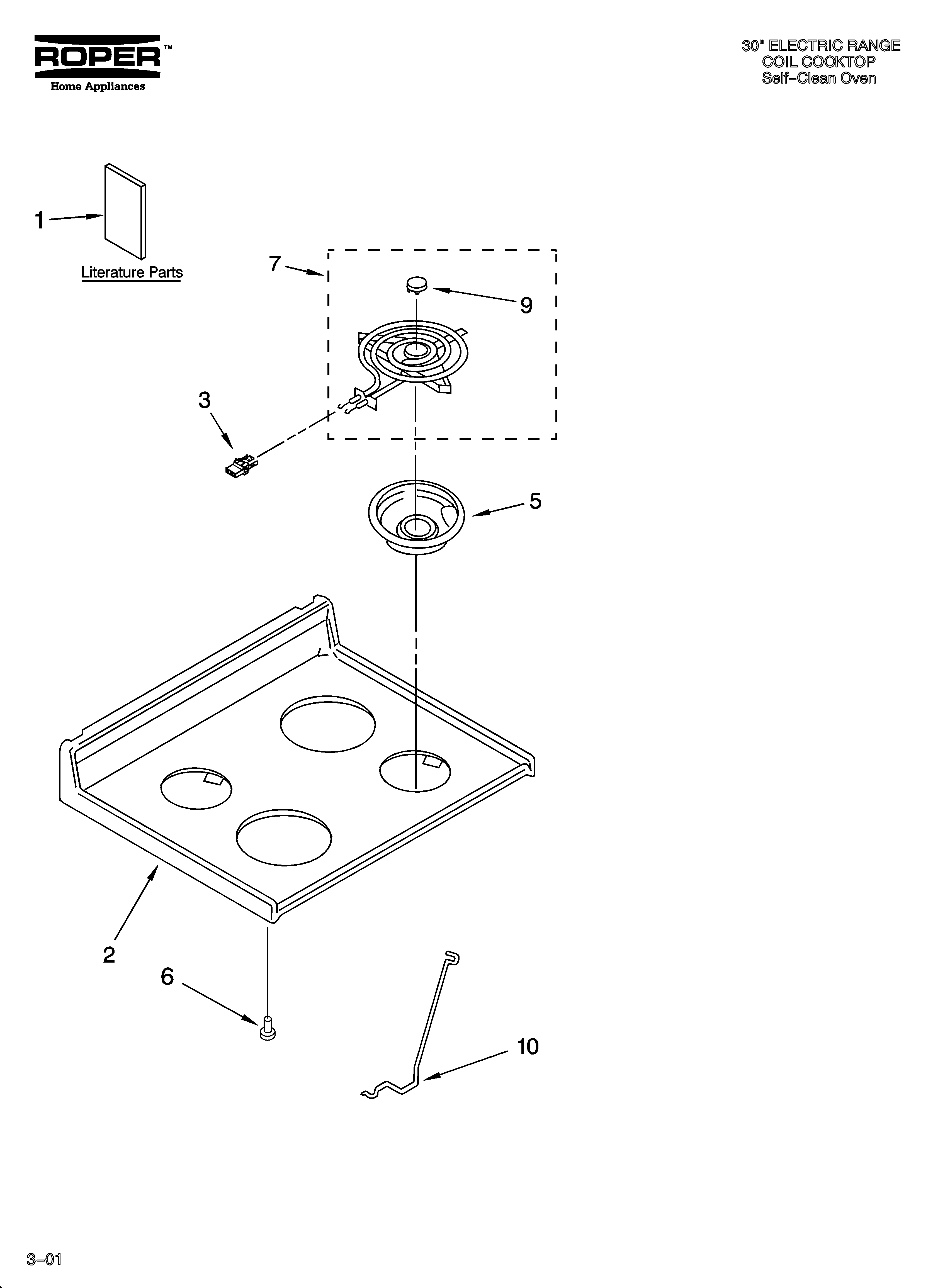Roper RGE33301 cooktop parts diagram