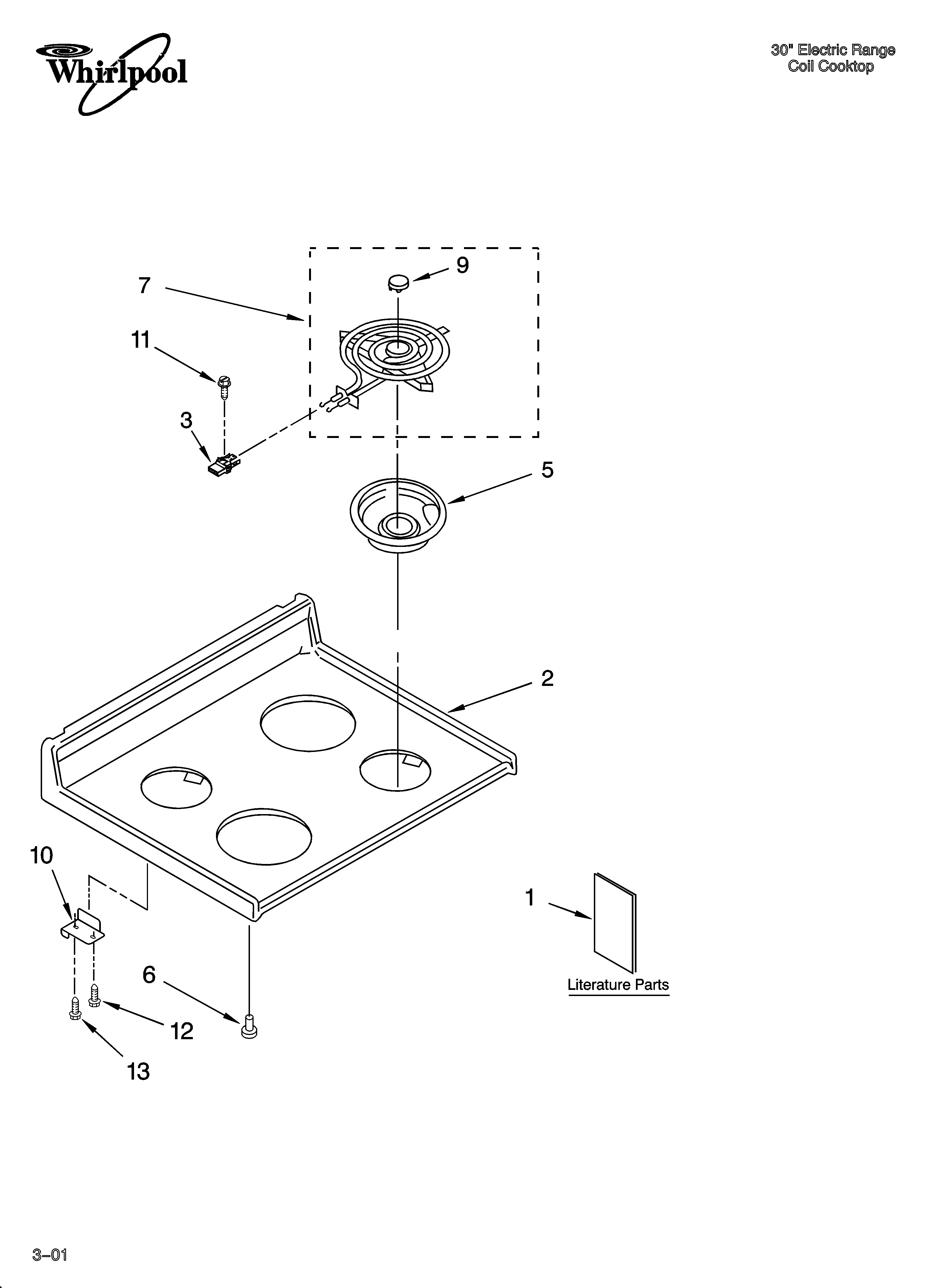 Whirlpool WGE30302 cooktop parts diagram