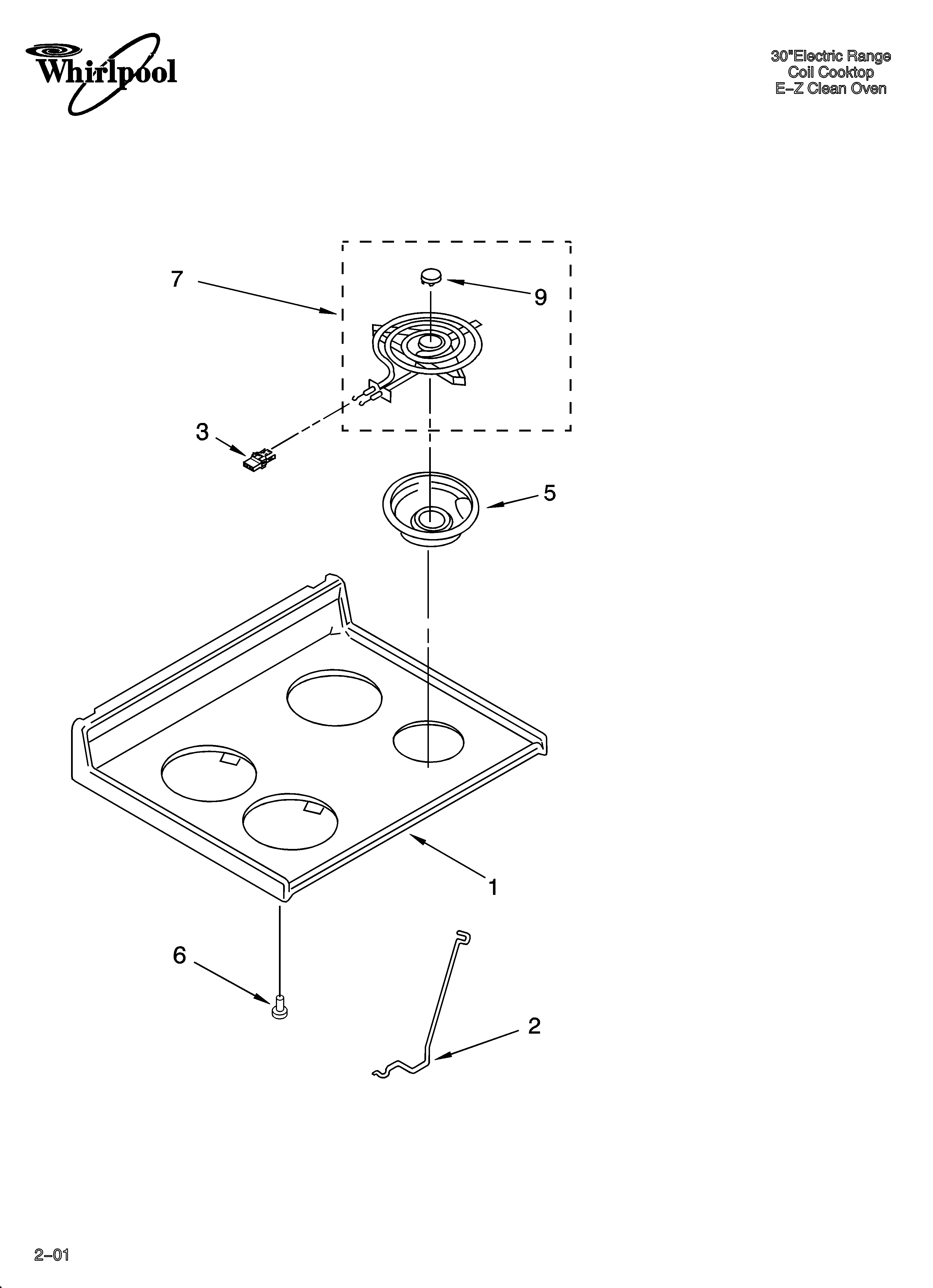 Whirlpool WGE32301 cooktop parts diagram