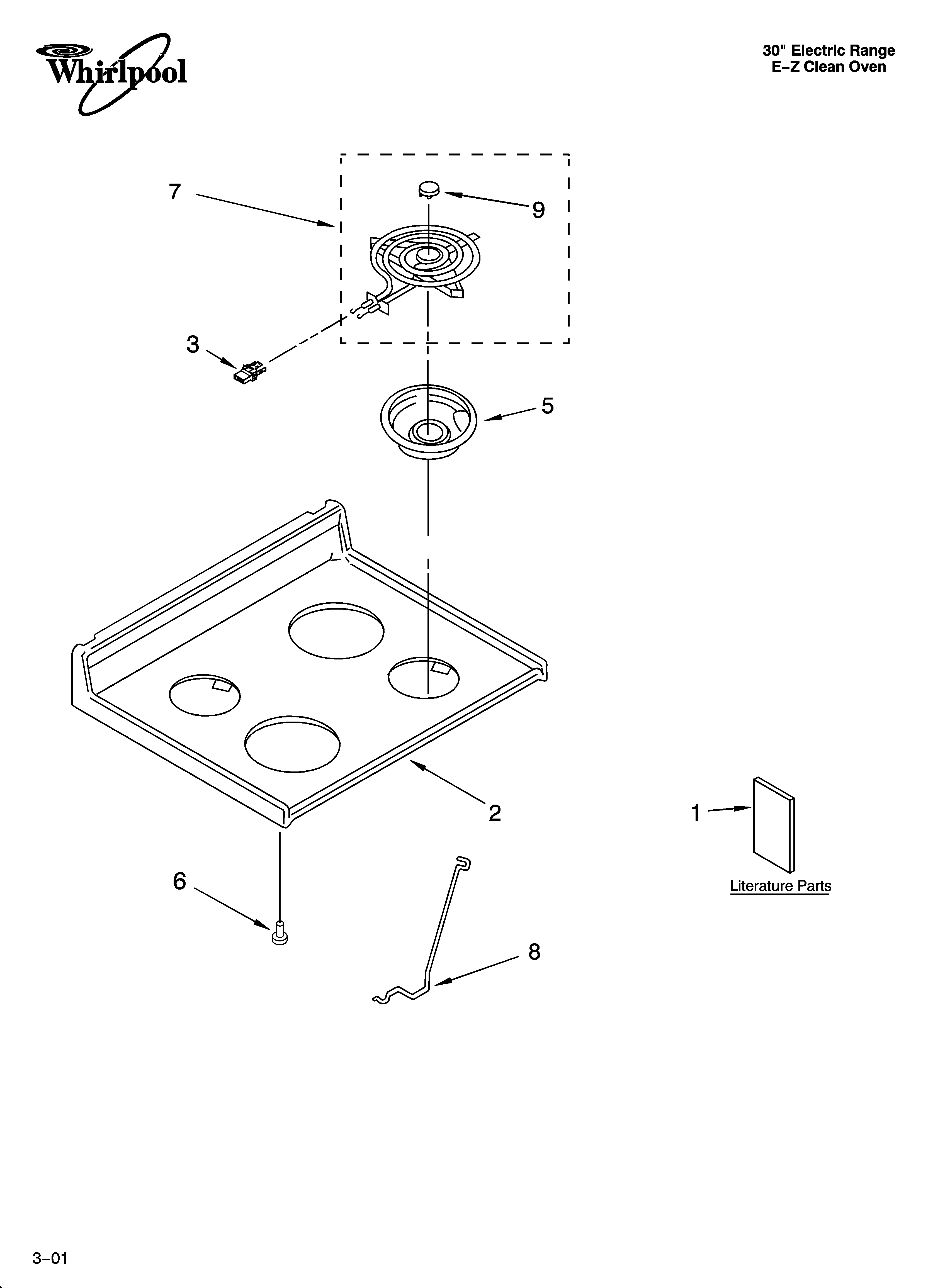 Whirlpool WGE33001 cooktop parts diagram