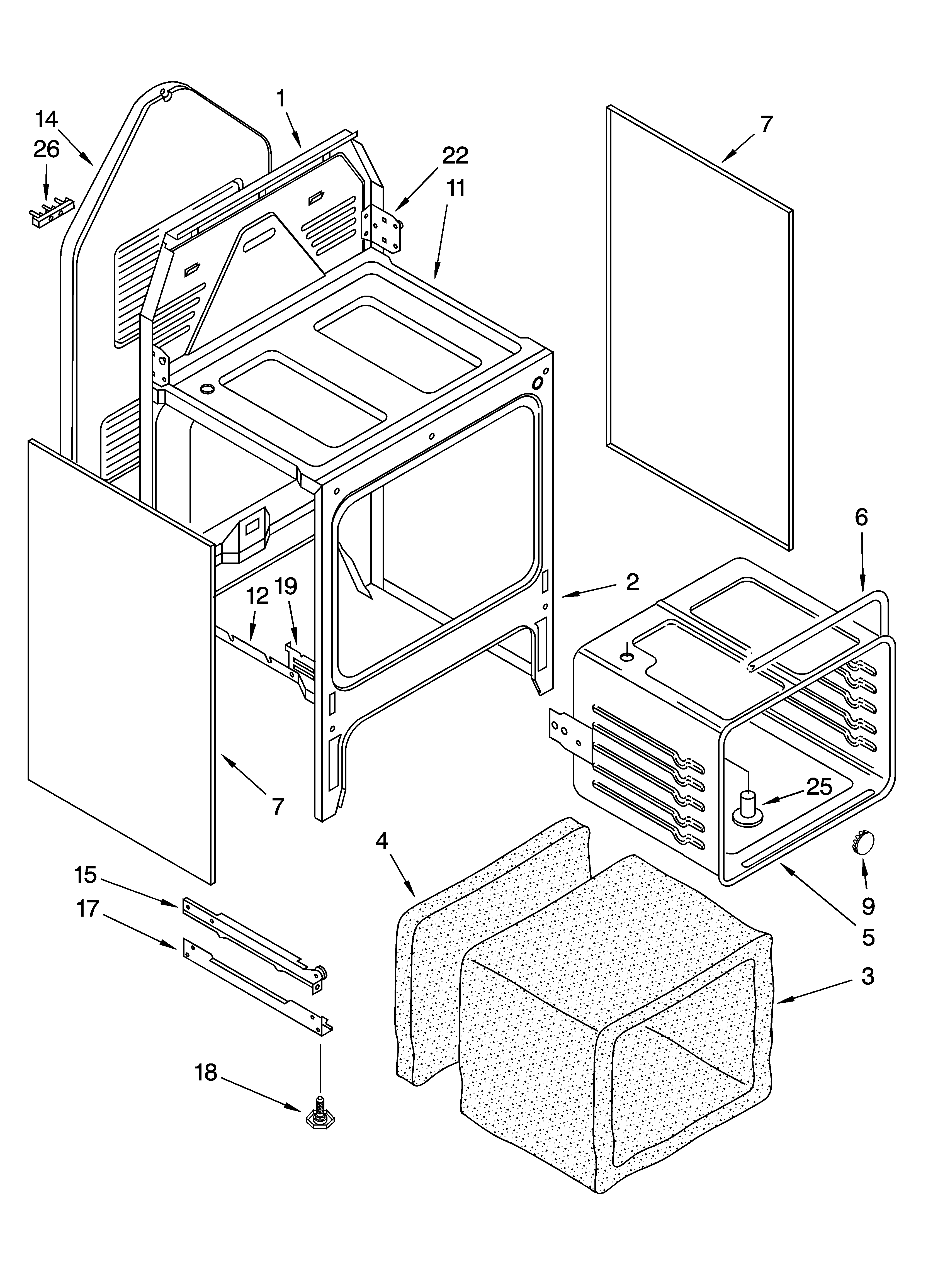 Whirlpool WGE33001 oven chassis parts diagram