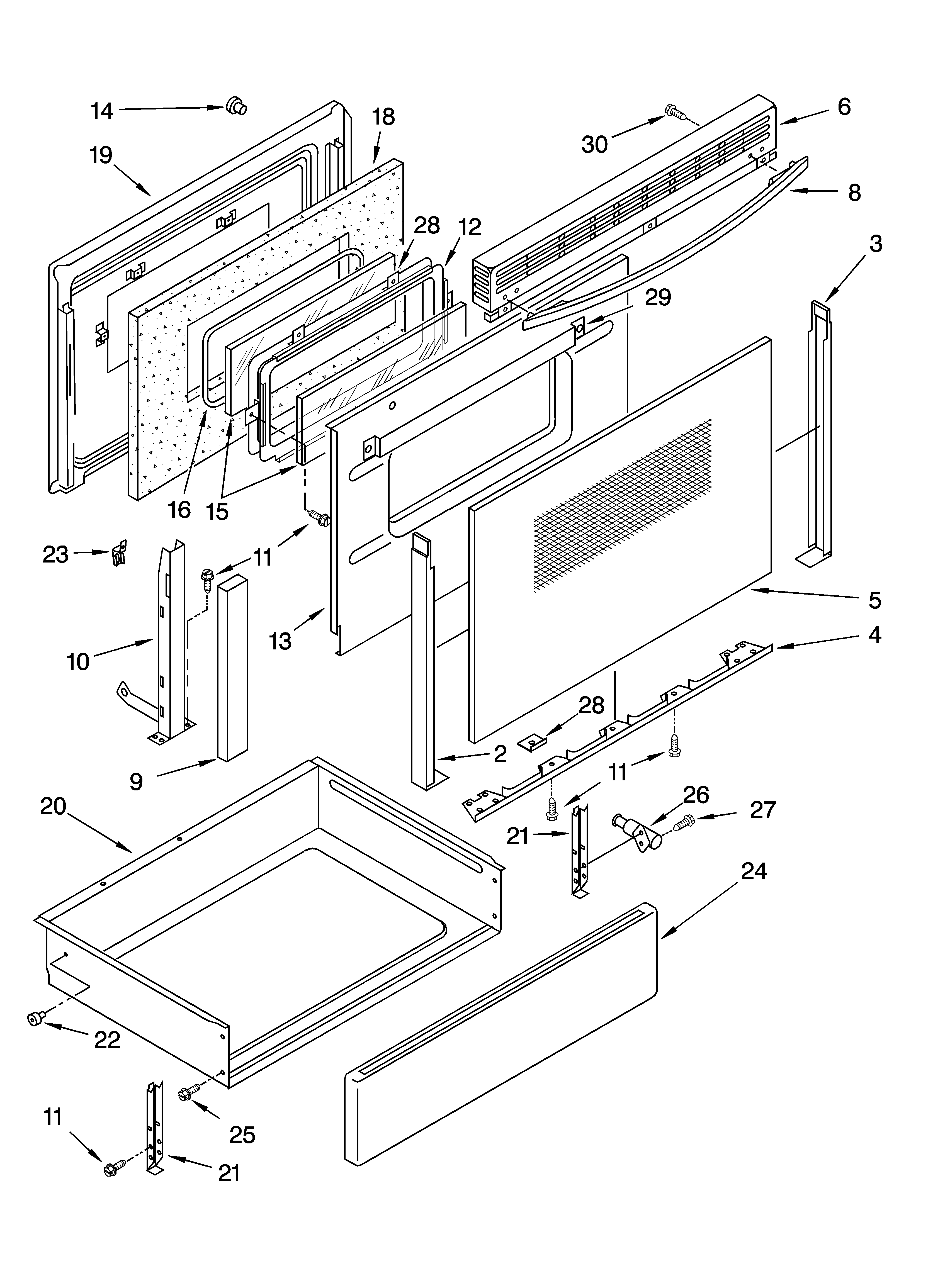 Whirlpool WGP34804 door and drawer parts diagram