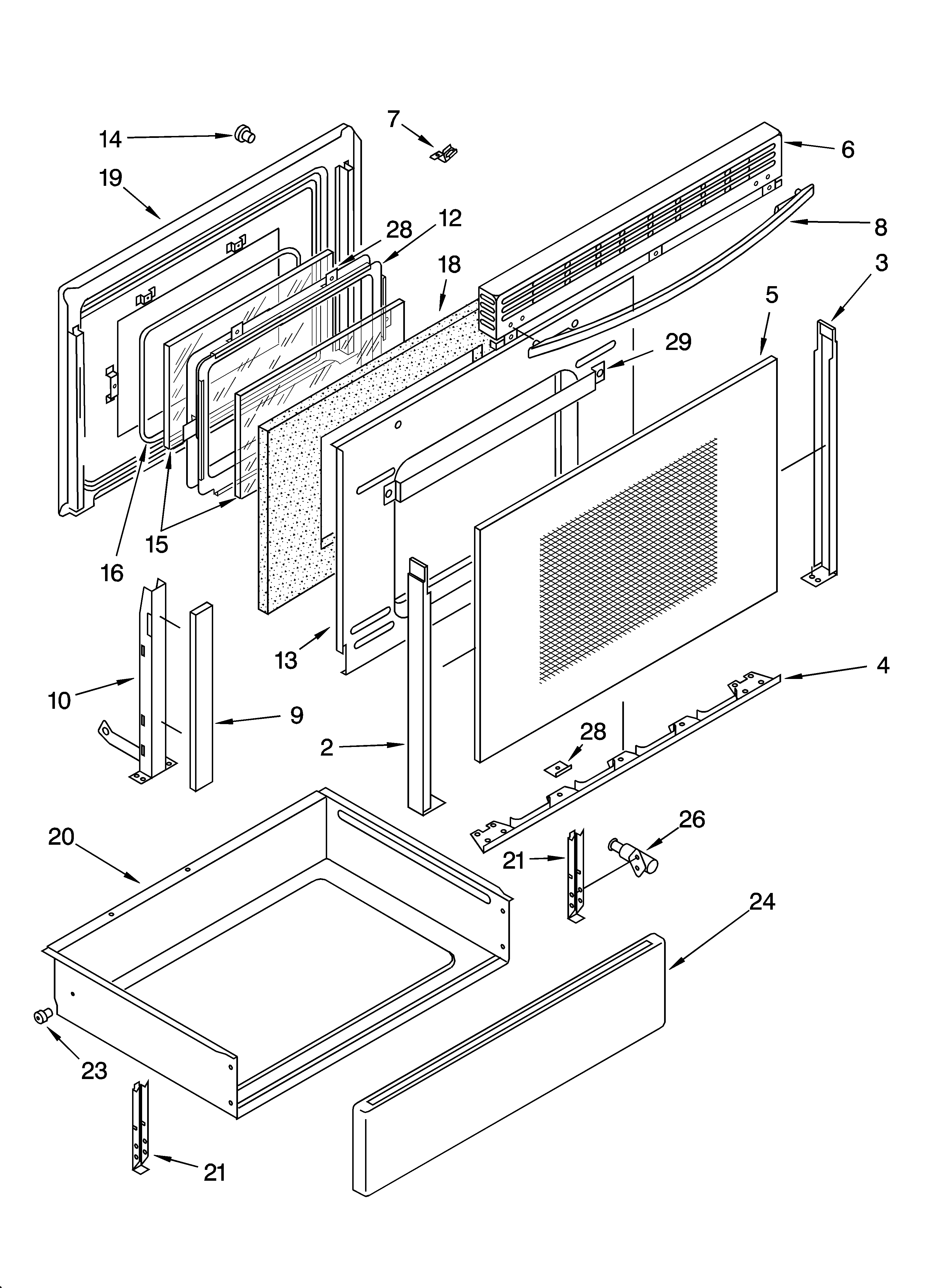 Whirlpool WGP34904 door and drawer parts diagram