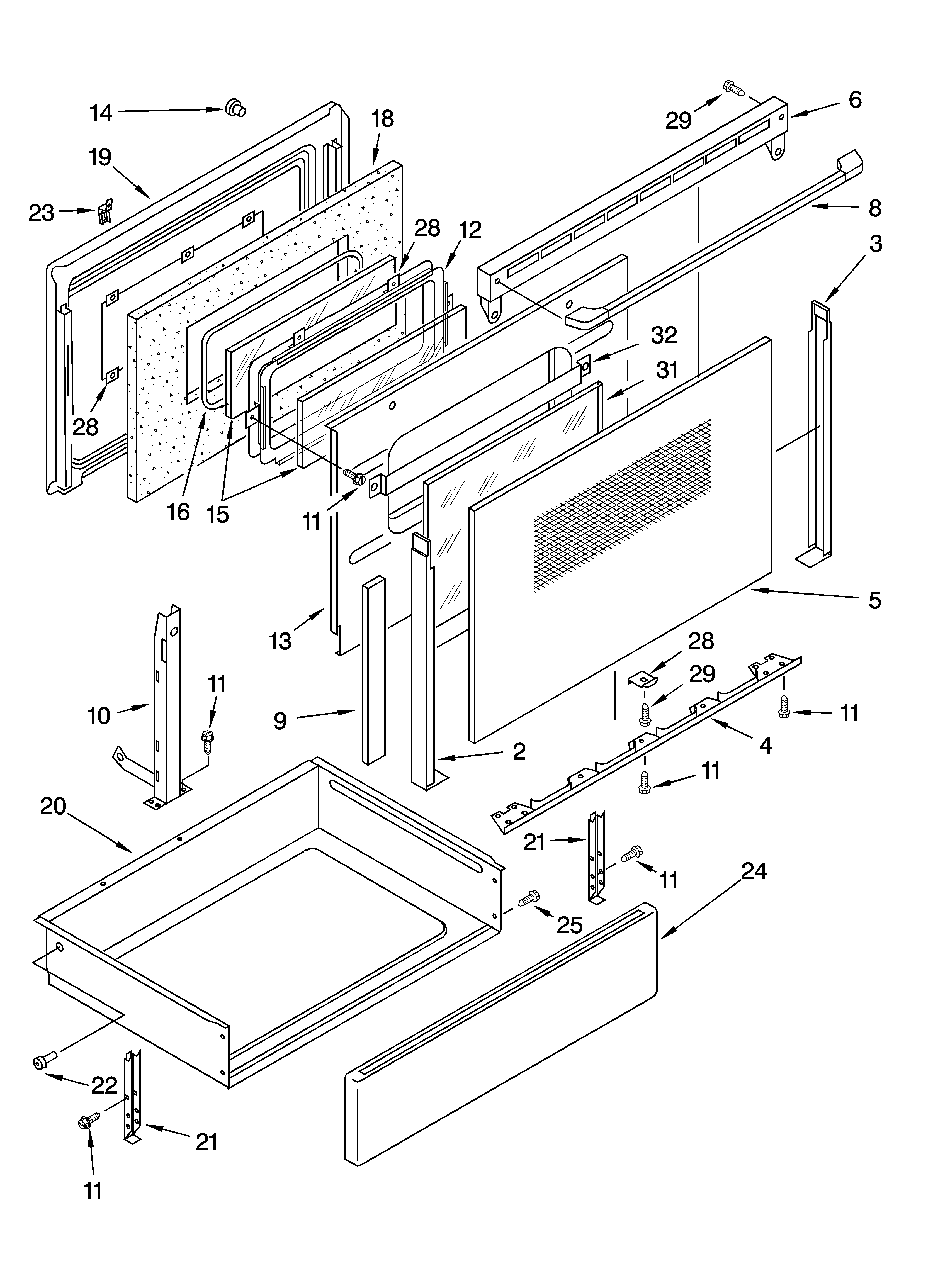 Whirlpool WHP83812 door and drawer parts diagram