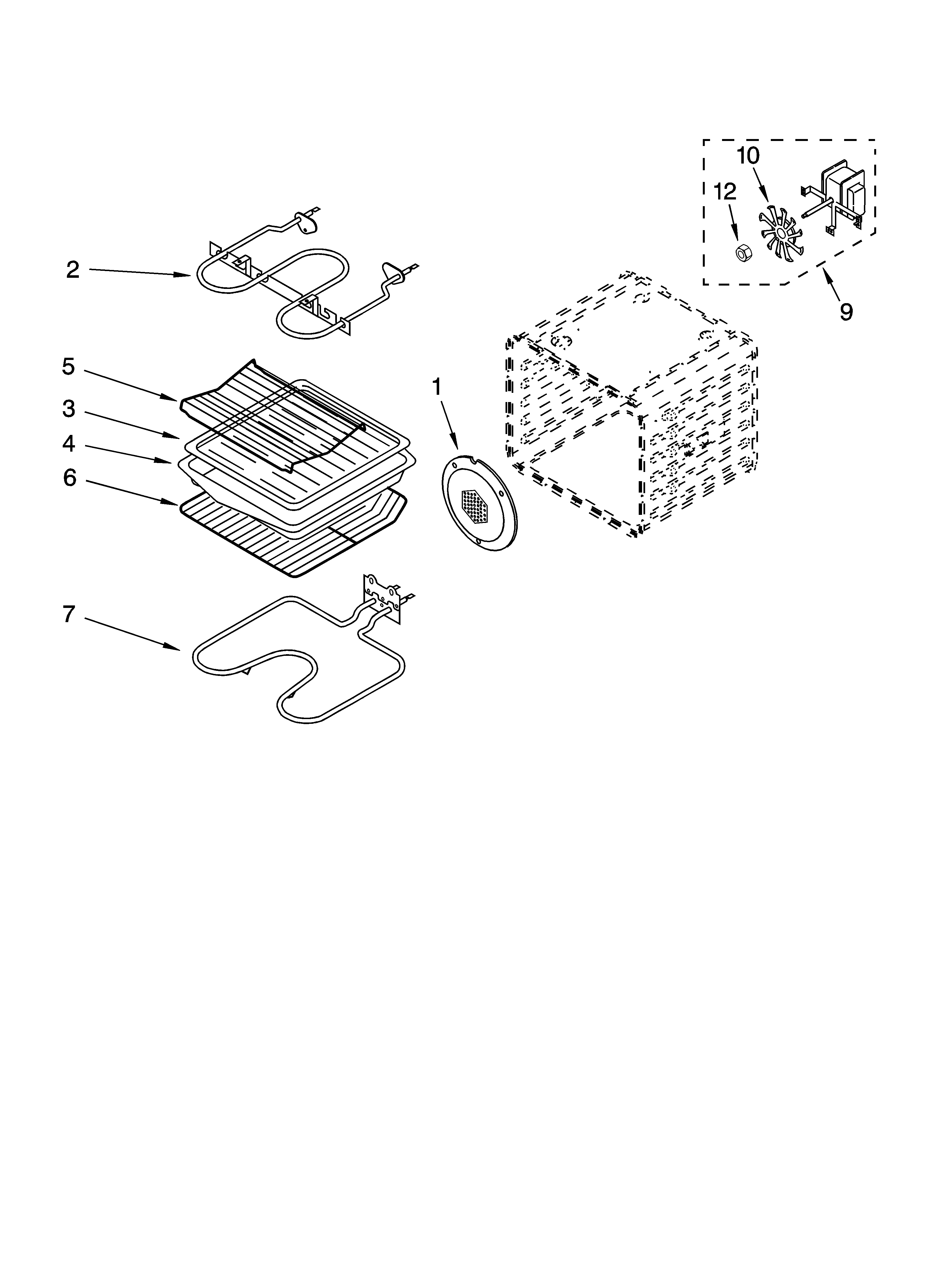 Whirlpool YGBD307PDB7 internal oven parts diagram