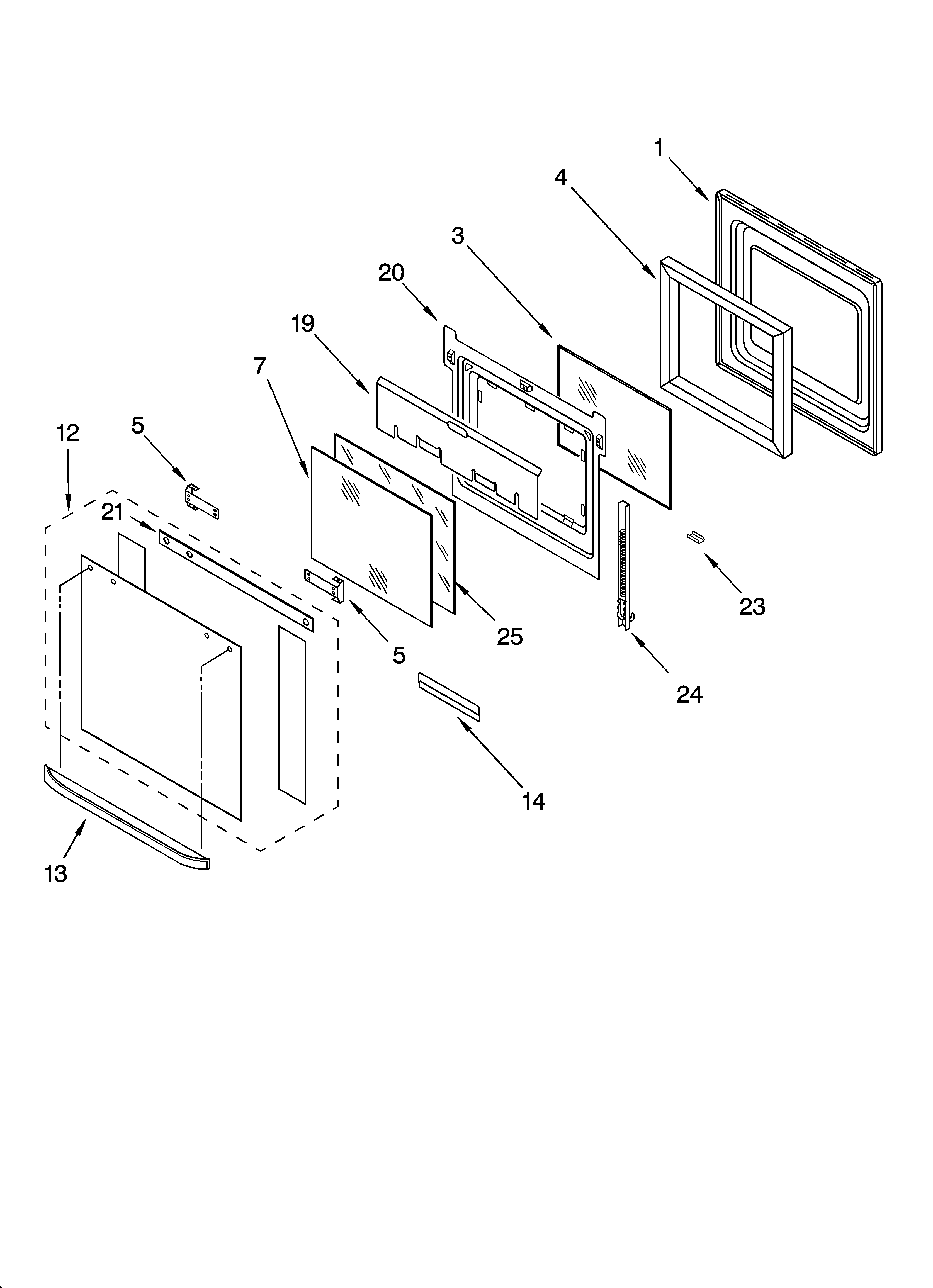 Whirlpool YGBS277PDB7 oven door parts diagram