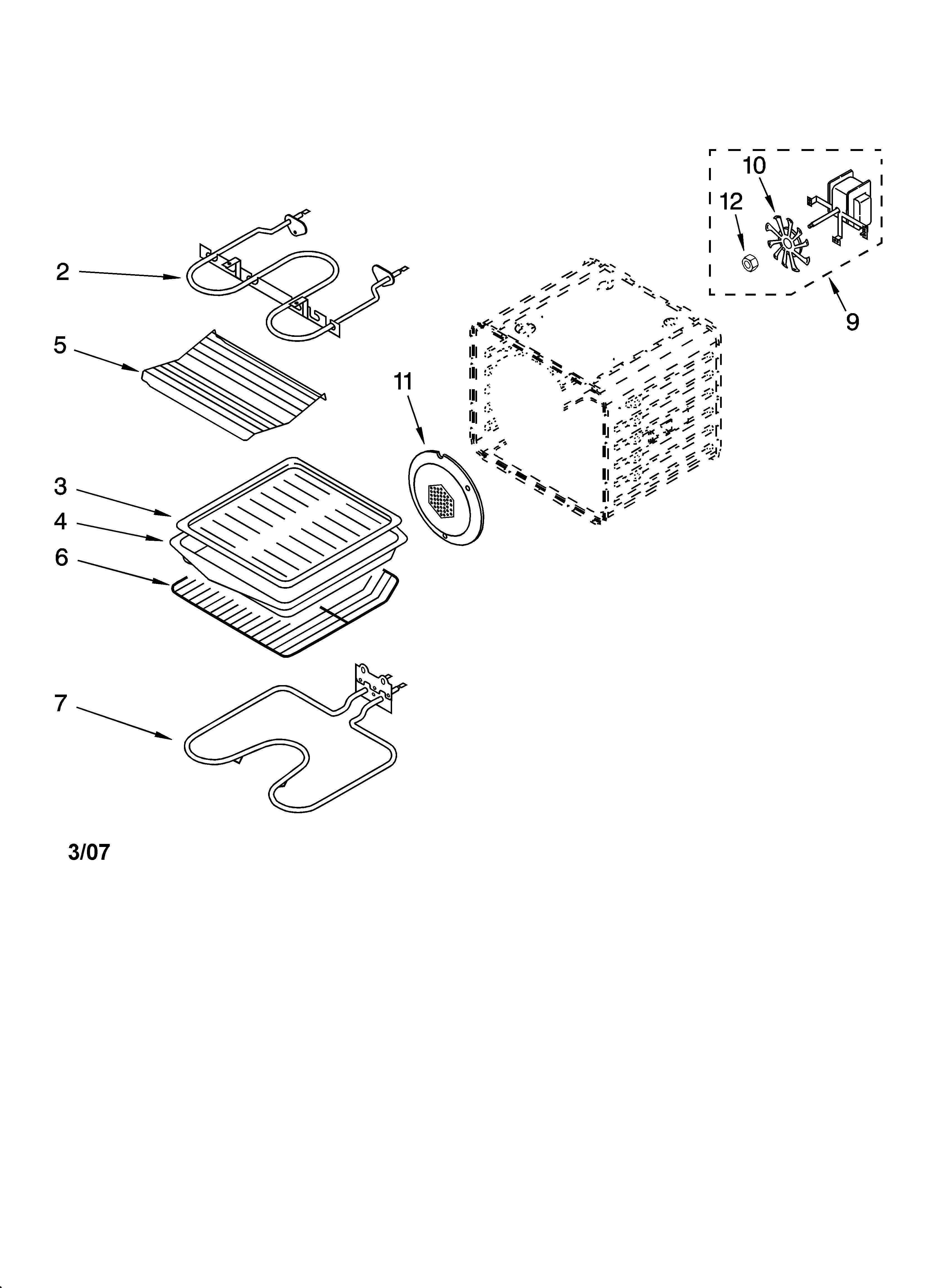 Whirlpool YGBS307PDB7 internal oven parts diagram
