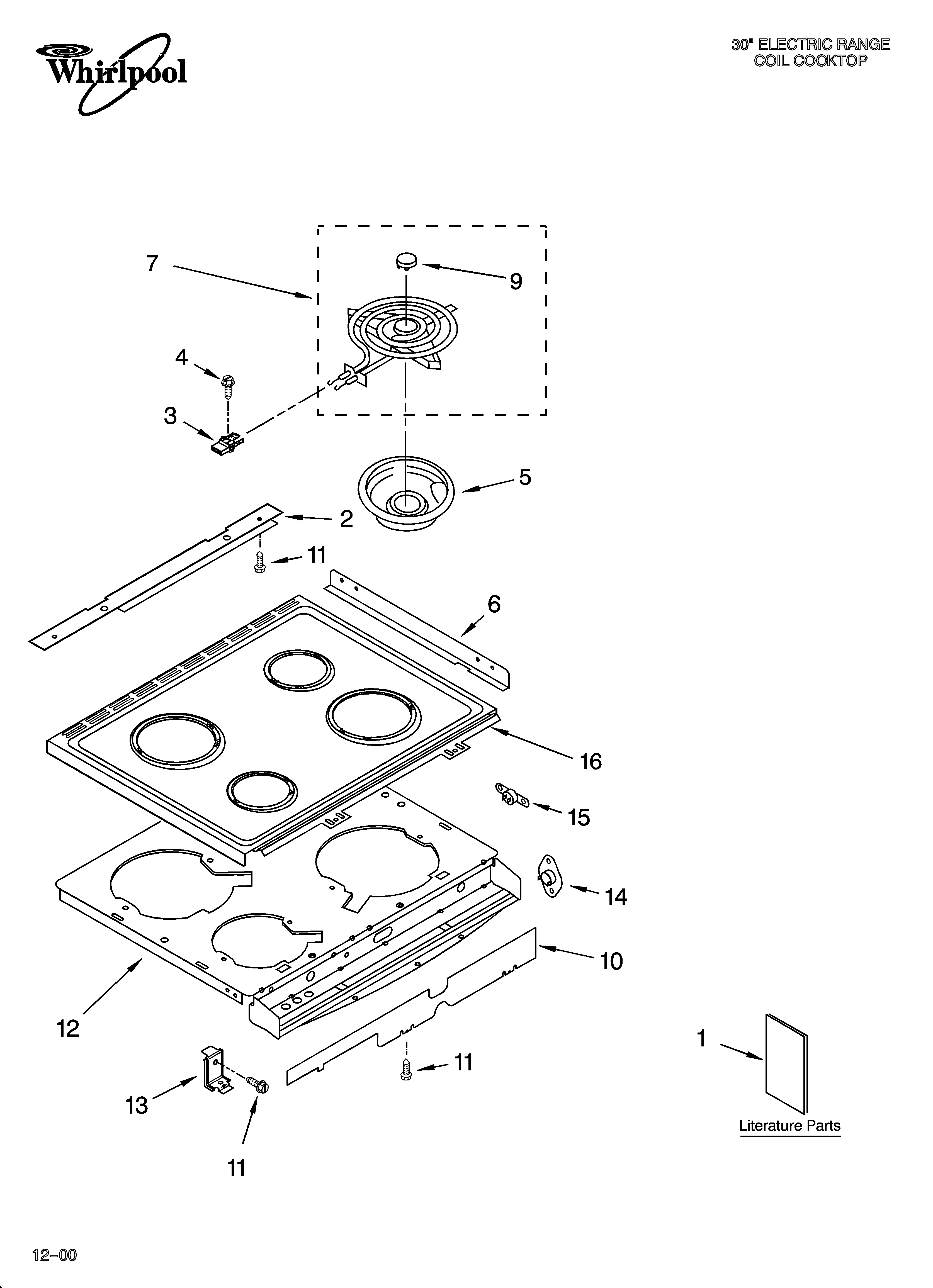 Whirlpool YGY395LXGQ2 cooktop parts diagram