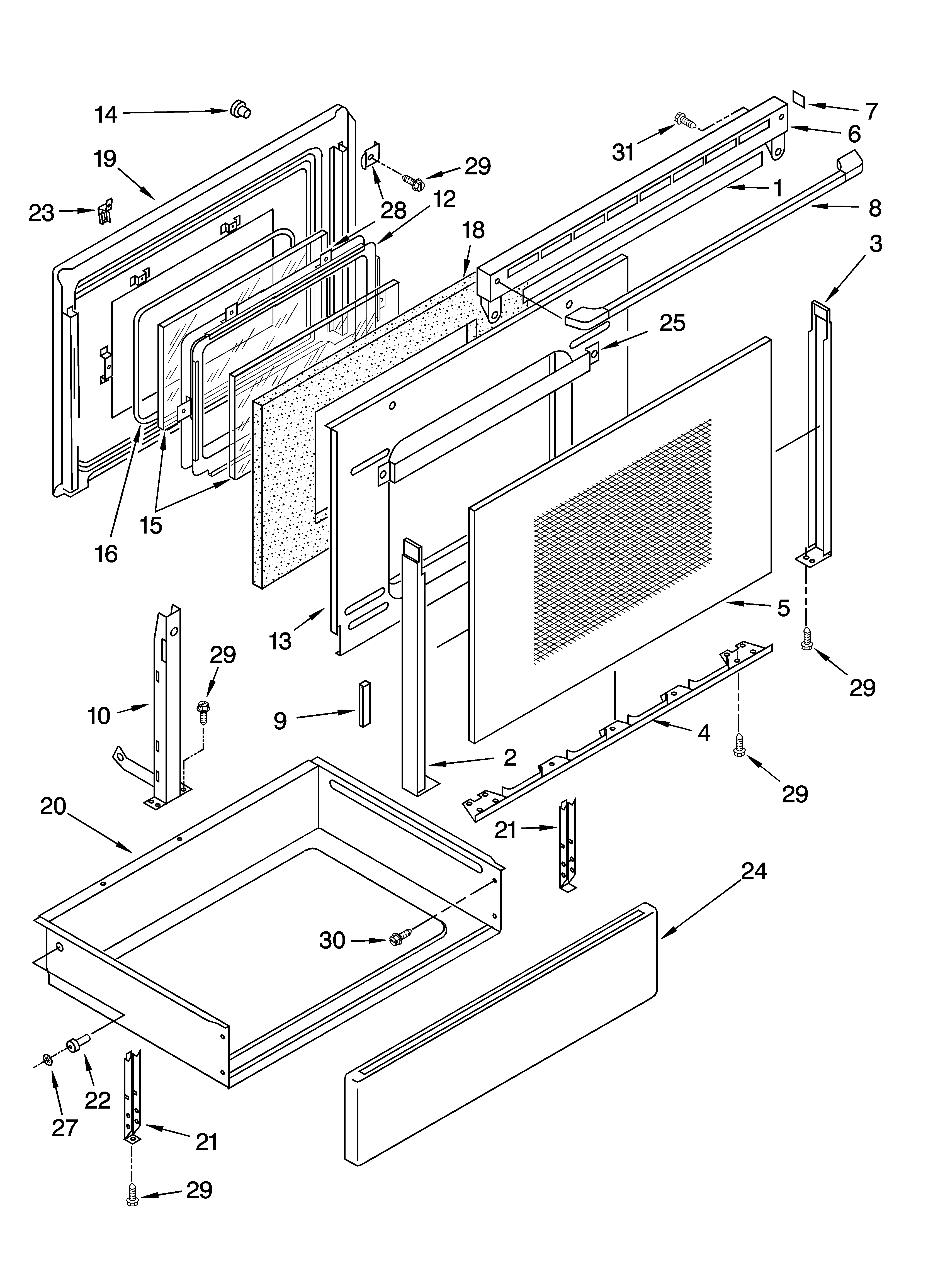Whirlpool YGY395LXGQ2 door and drawer parts diagram