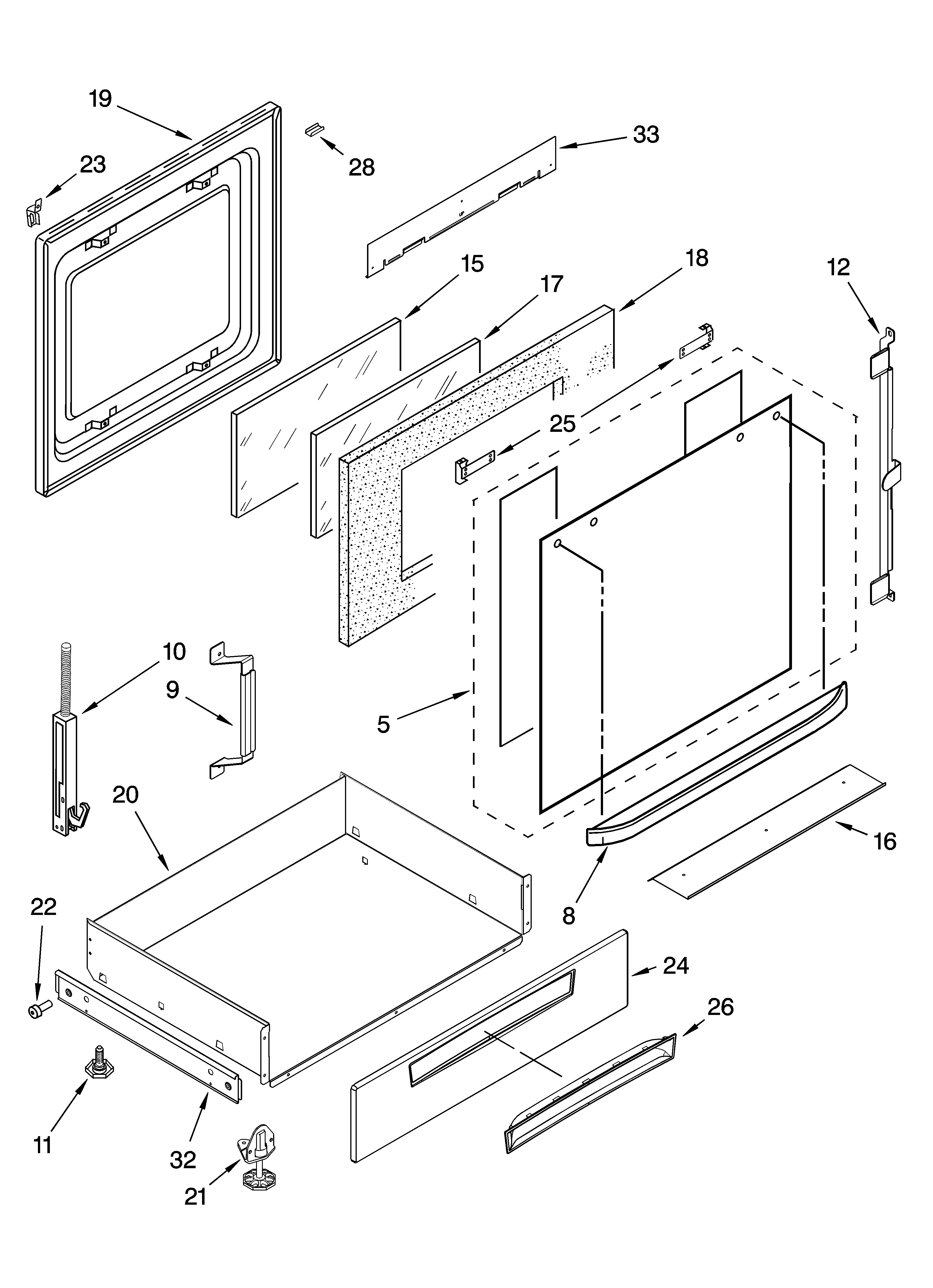 Whirlpool YGY396LXPB00 door and drawer parts diagram