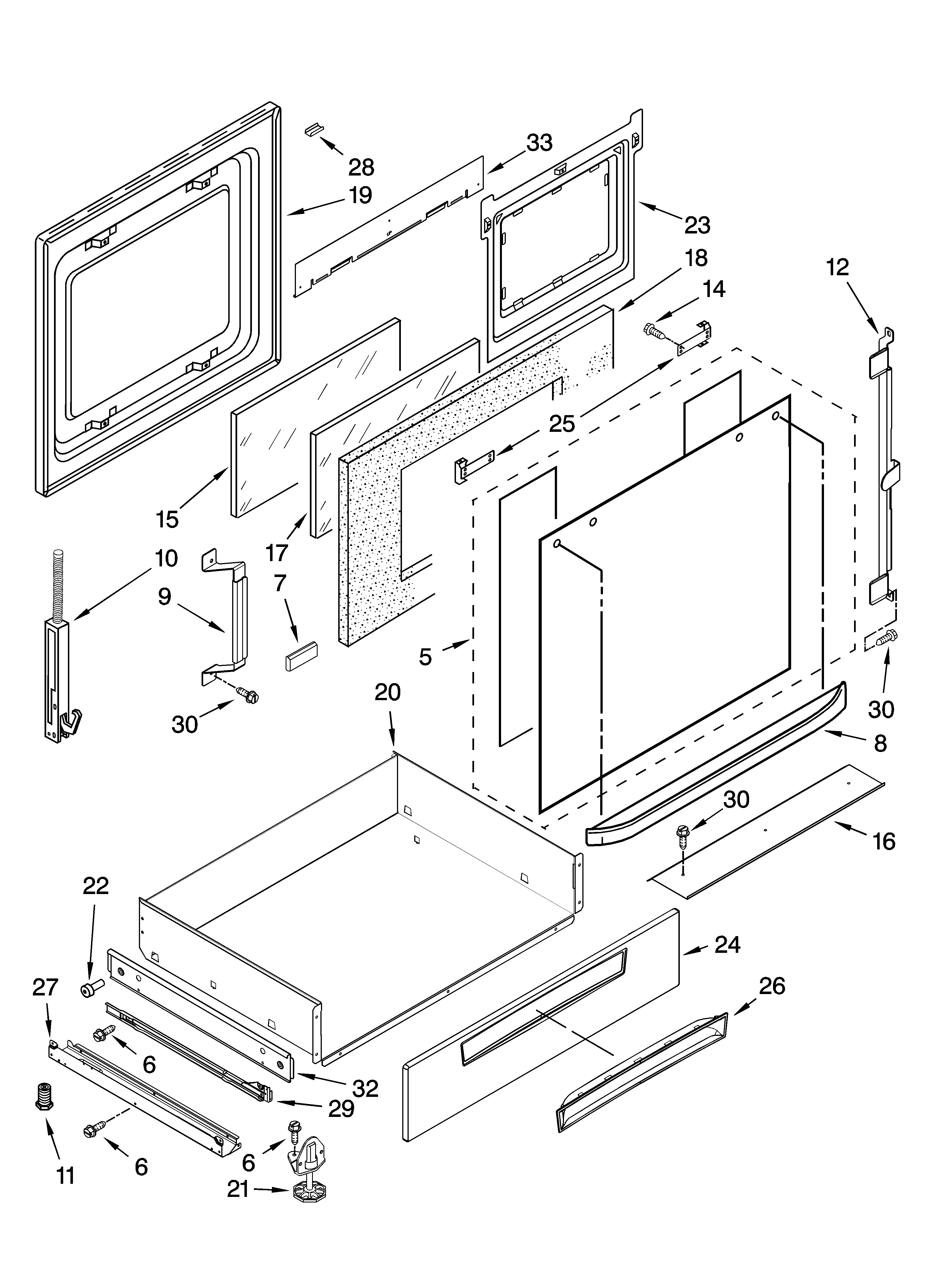 Whirlpool YGY396LXPS01 door and drawer parts diagram