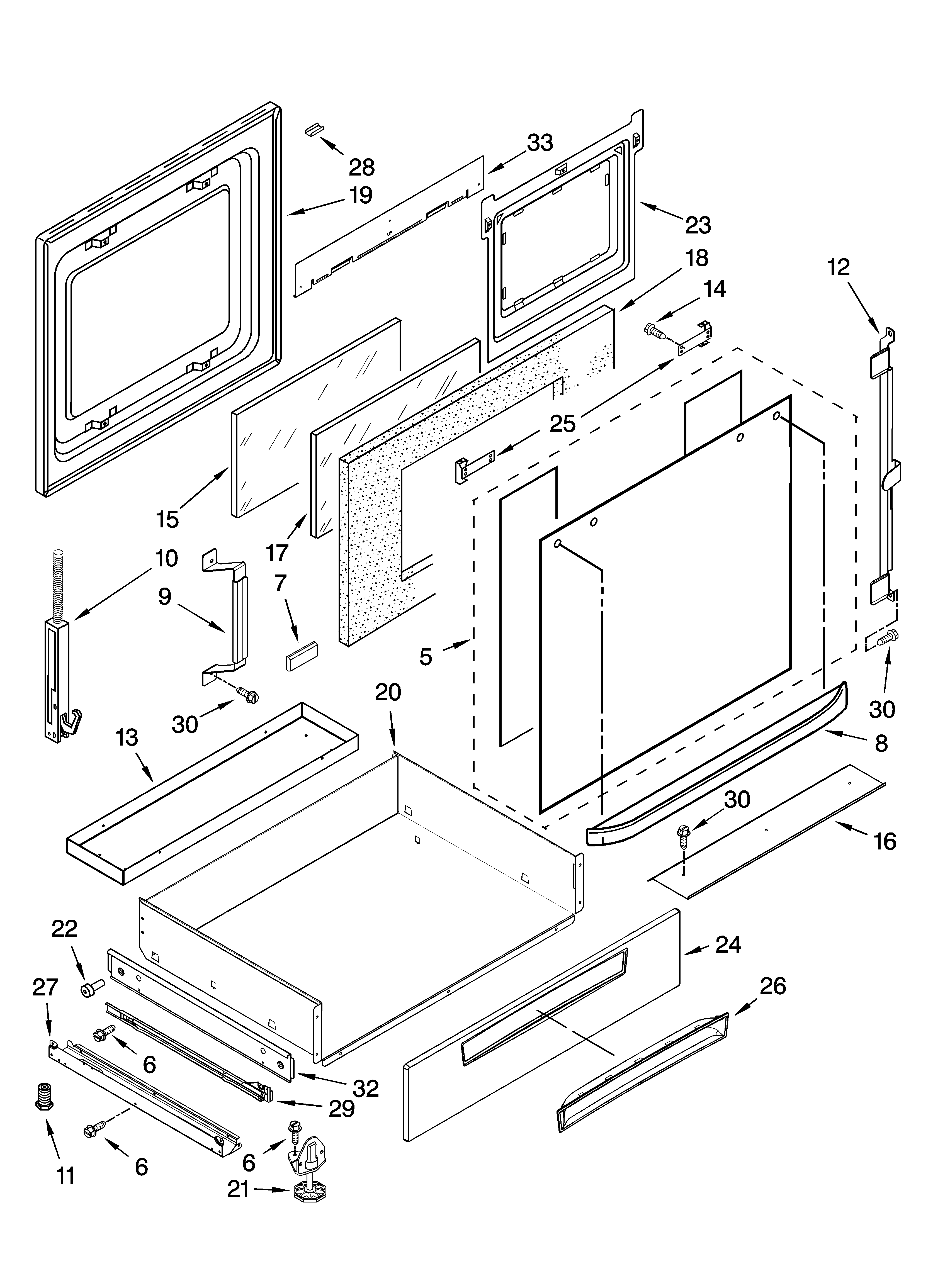 Whirlpool YGY396LXPB02 door and drawer parts diagram