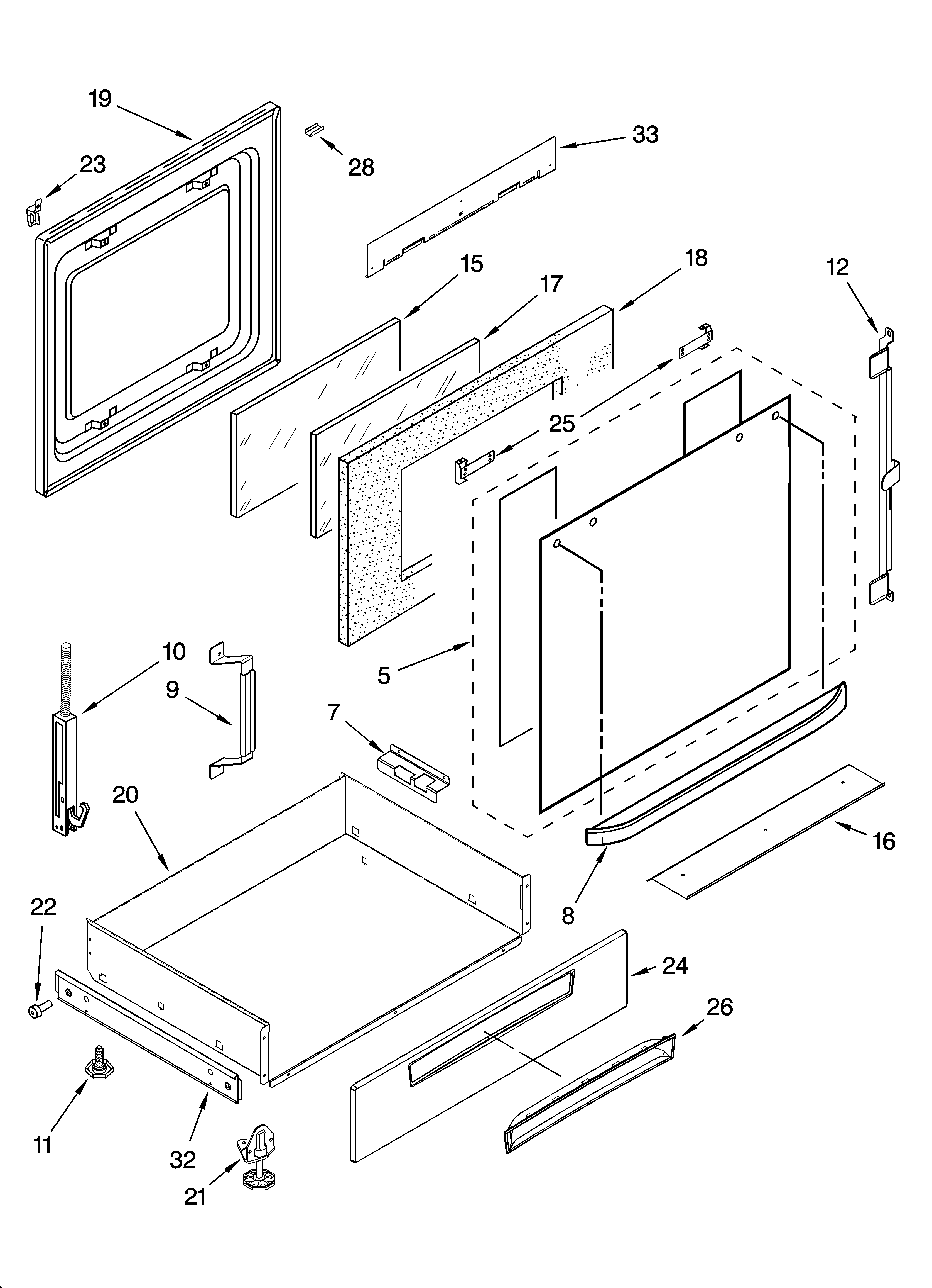 Whirlpool YGY398LXPQ00 door and drawer parts diagram