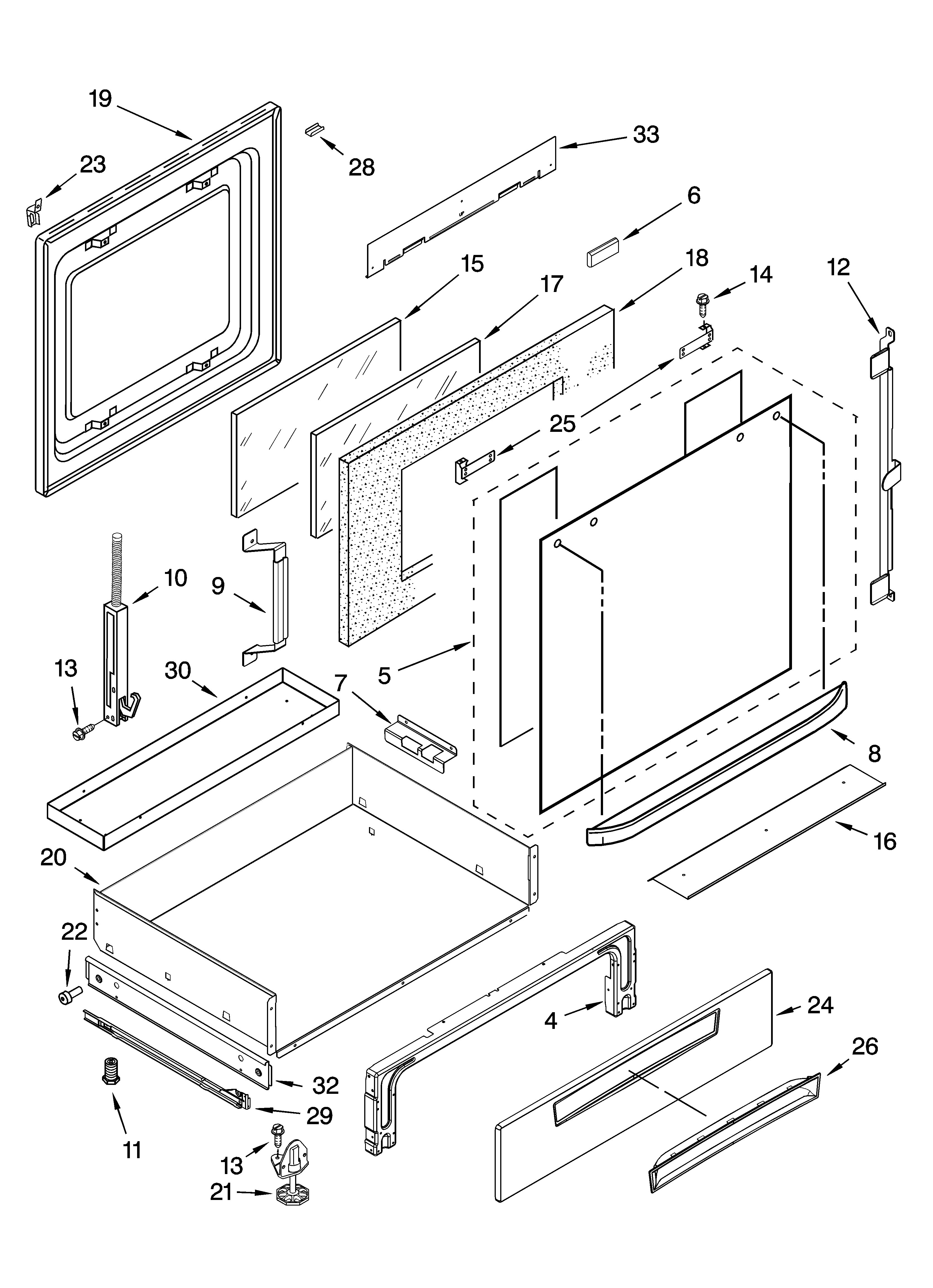 Whirlpool YGY398LXPB01 door and drawer parts diagram