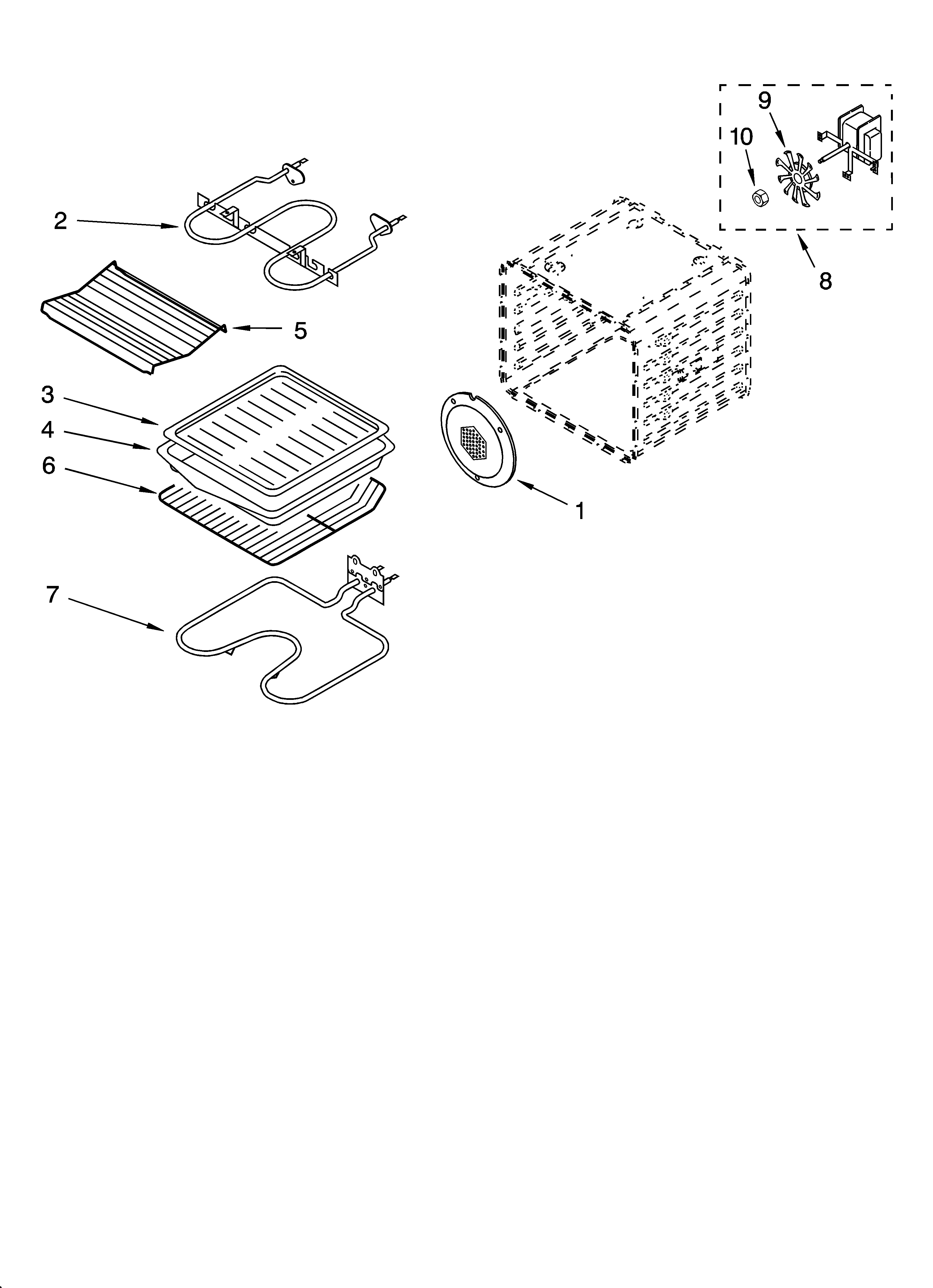 Whirlpool YGY398LXPB01 internal oven parts diagram