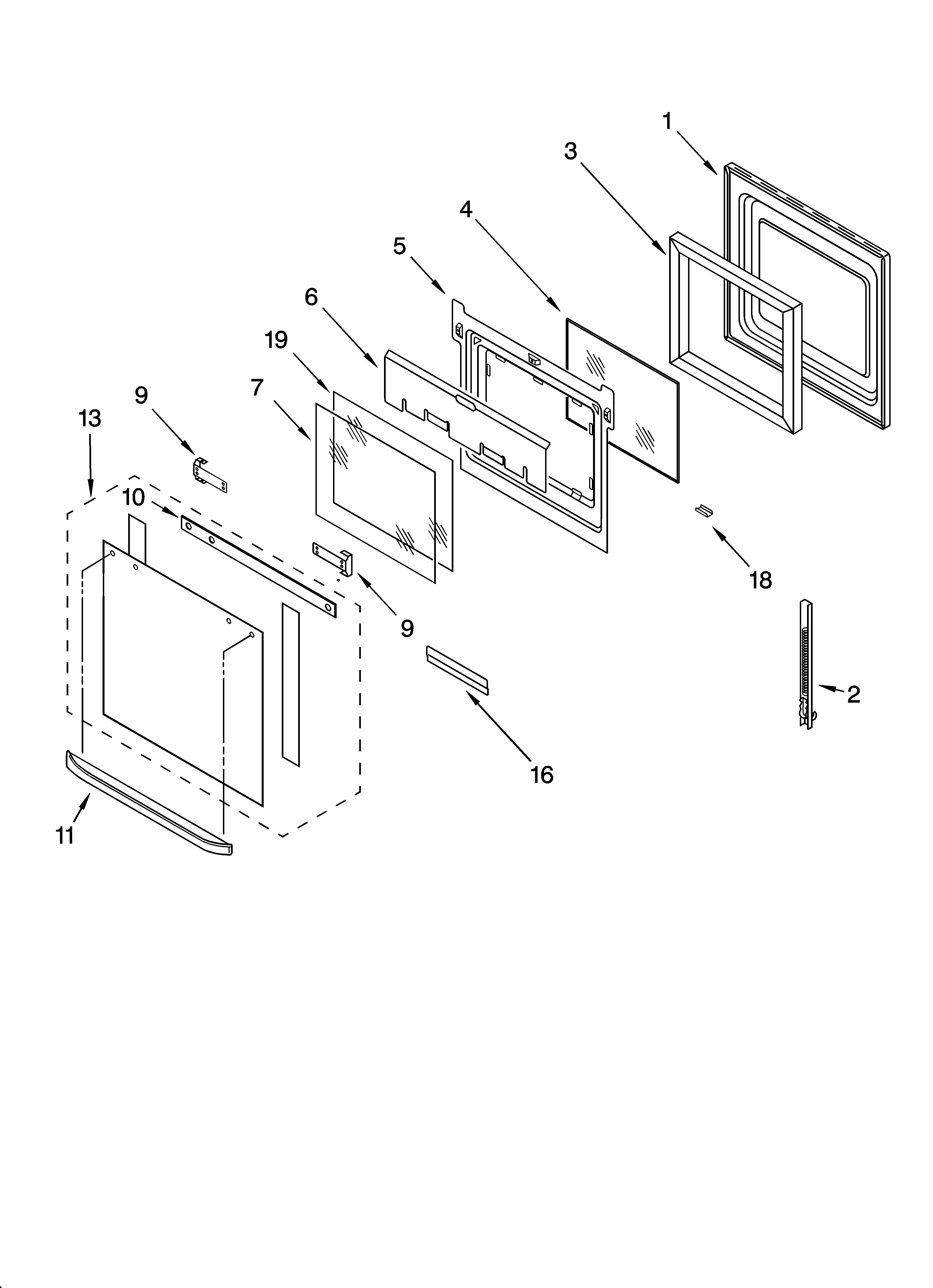 KitchenAid YKEBC177KM0 oven door parts diagram