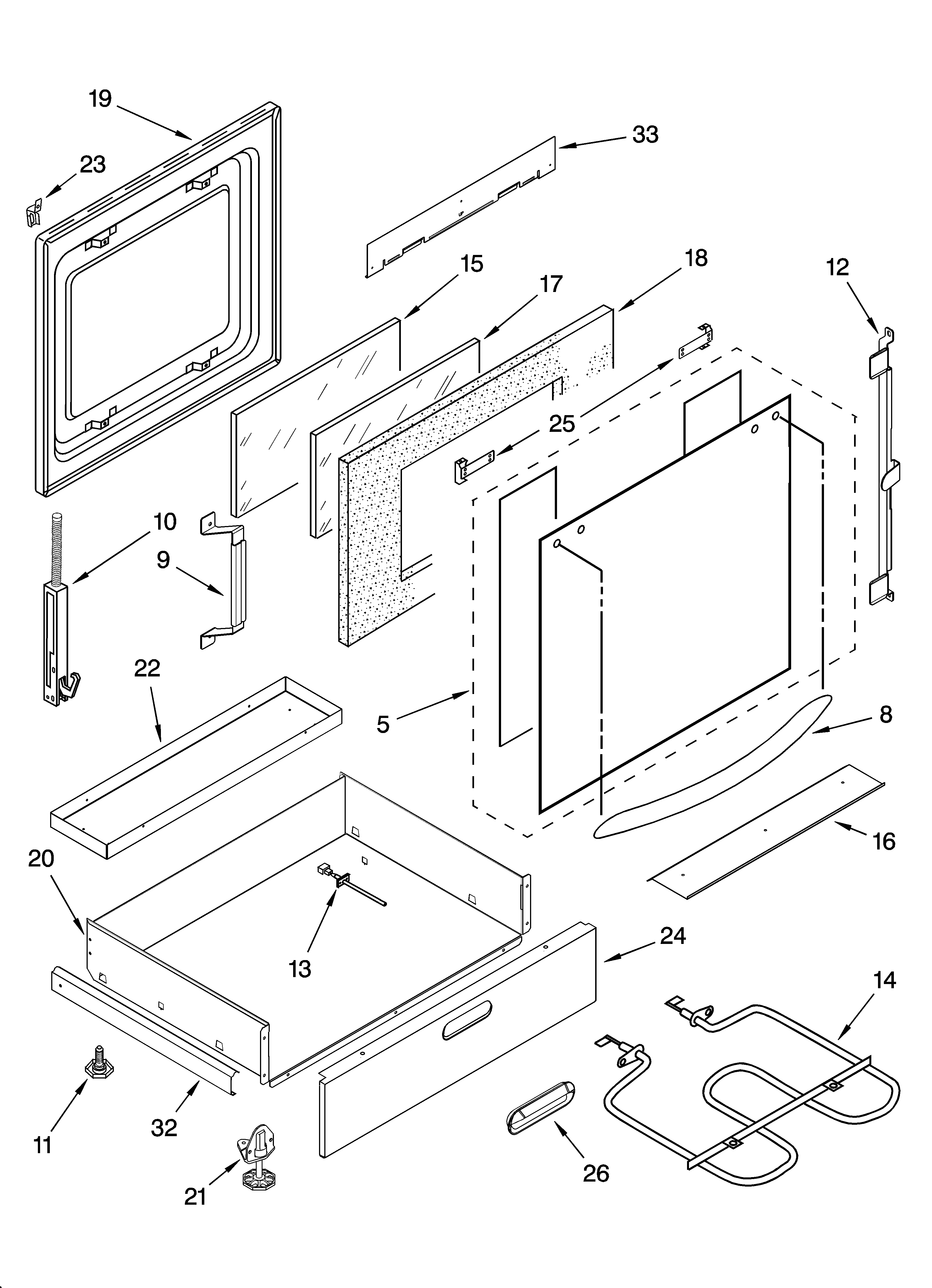 KitchenAid YKERA807PC00 door and drawer parts diagram
