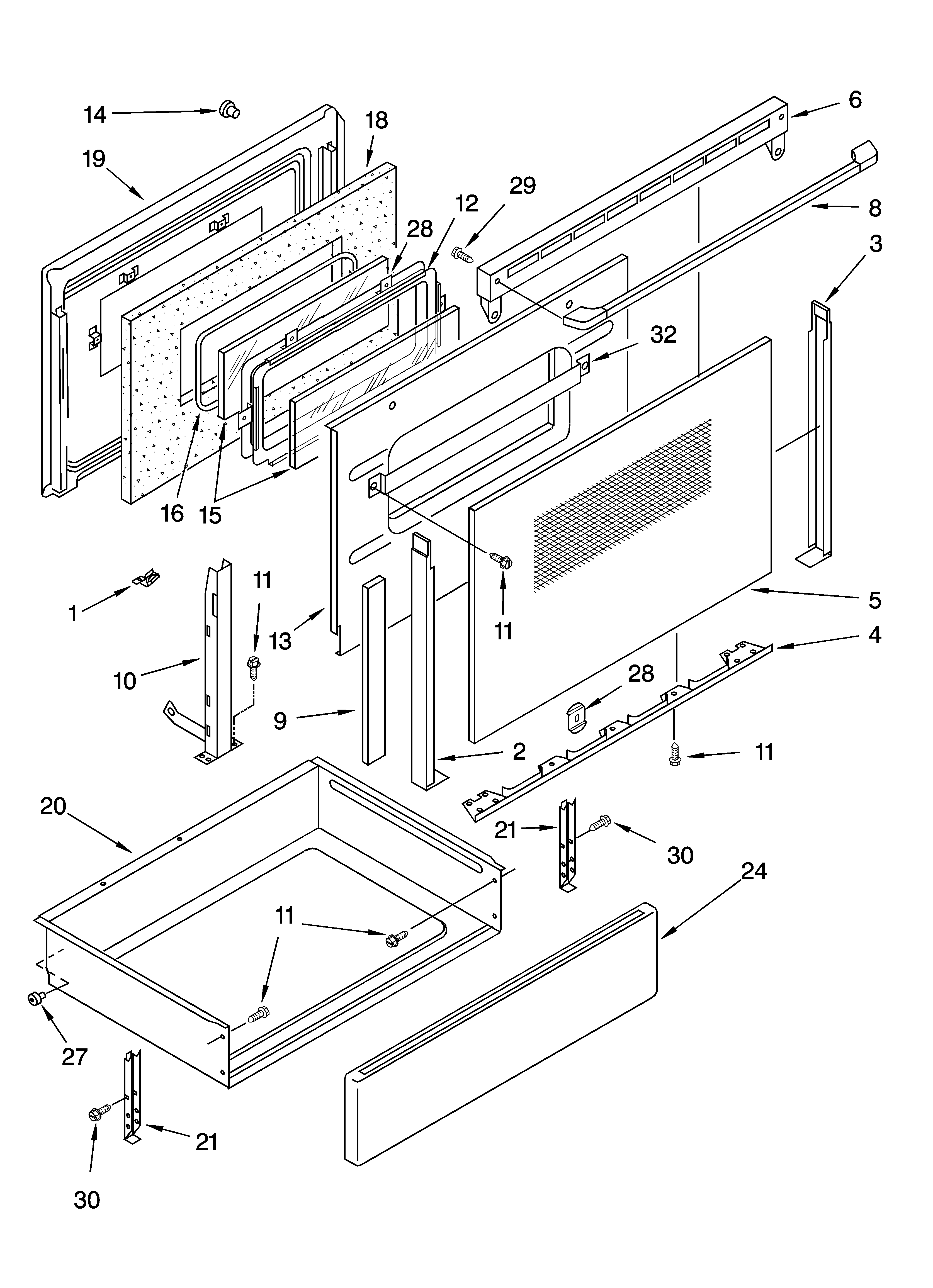 KitchenAid YKERI500HW2 door and drawer parts diagram