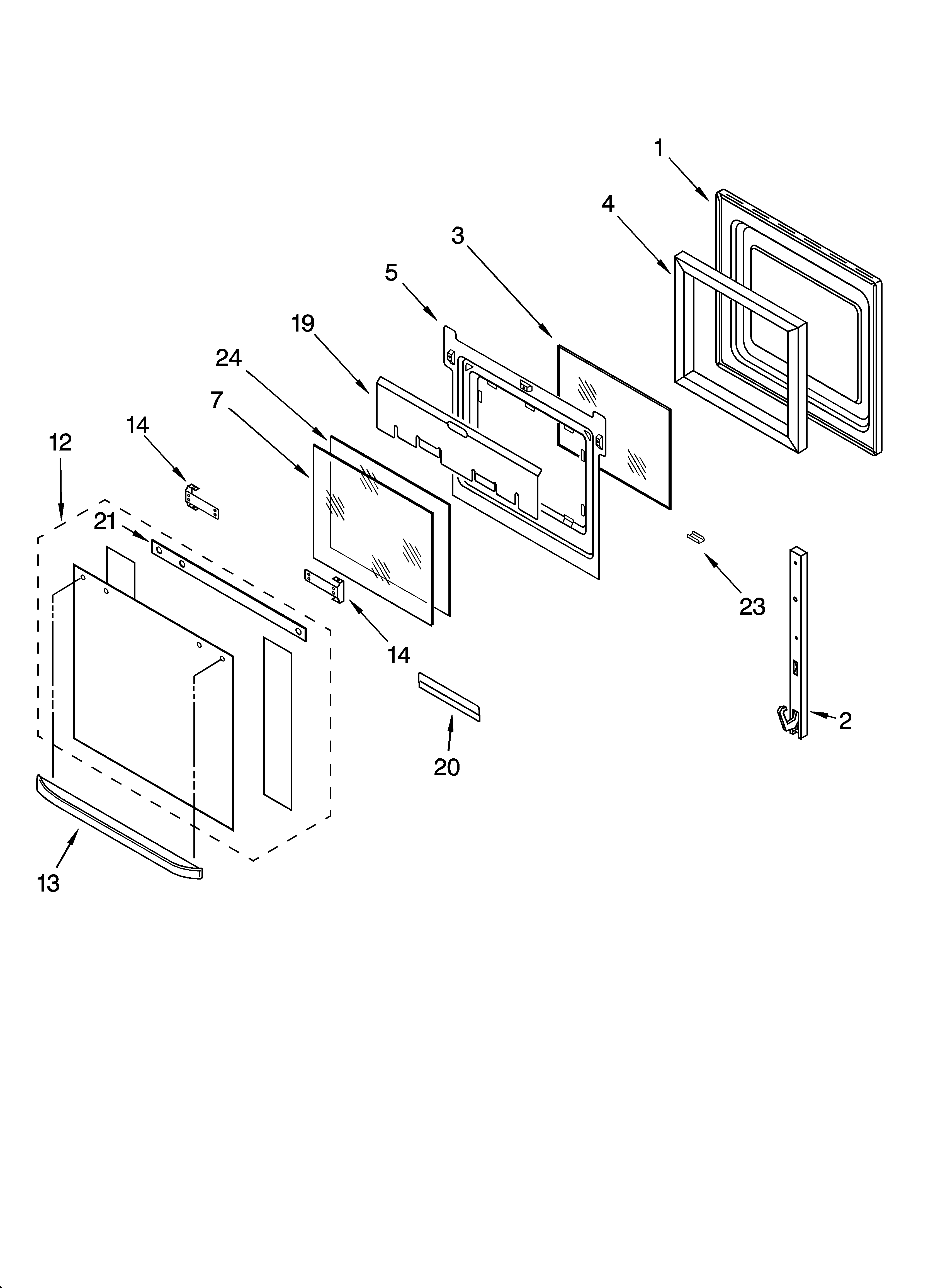 Whirlpool YRBS275PDQ6 oven door parts diagram