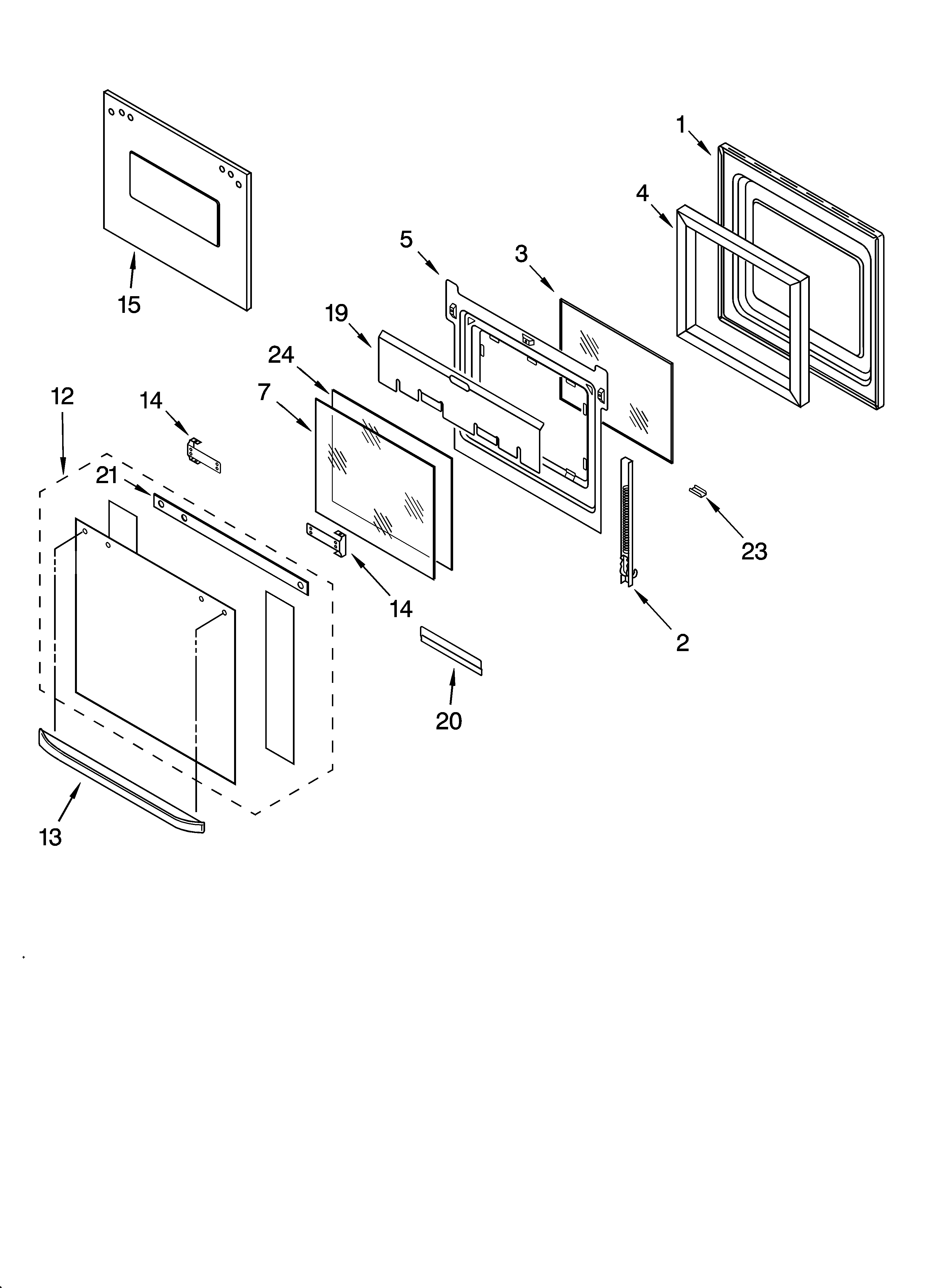Whirlpool YRBS275PDQ8 oven door parts diagram