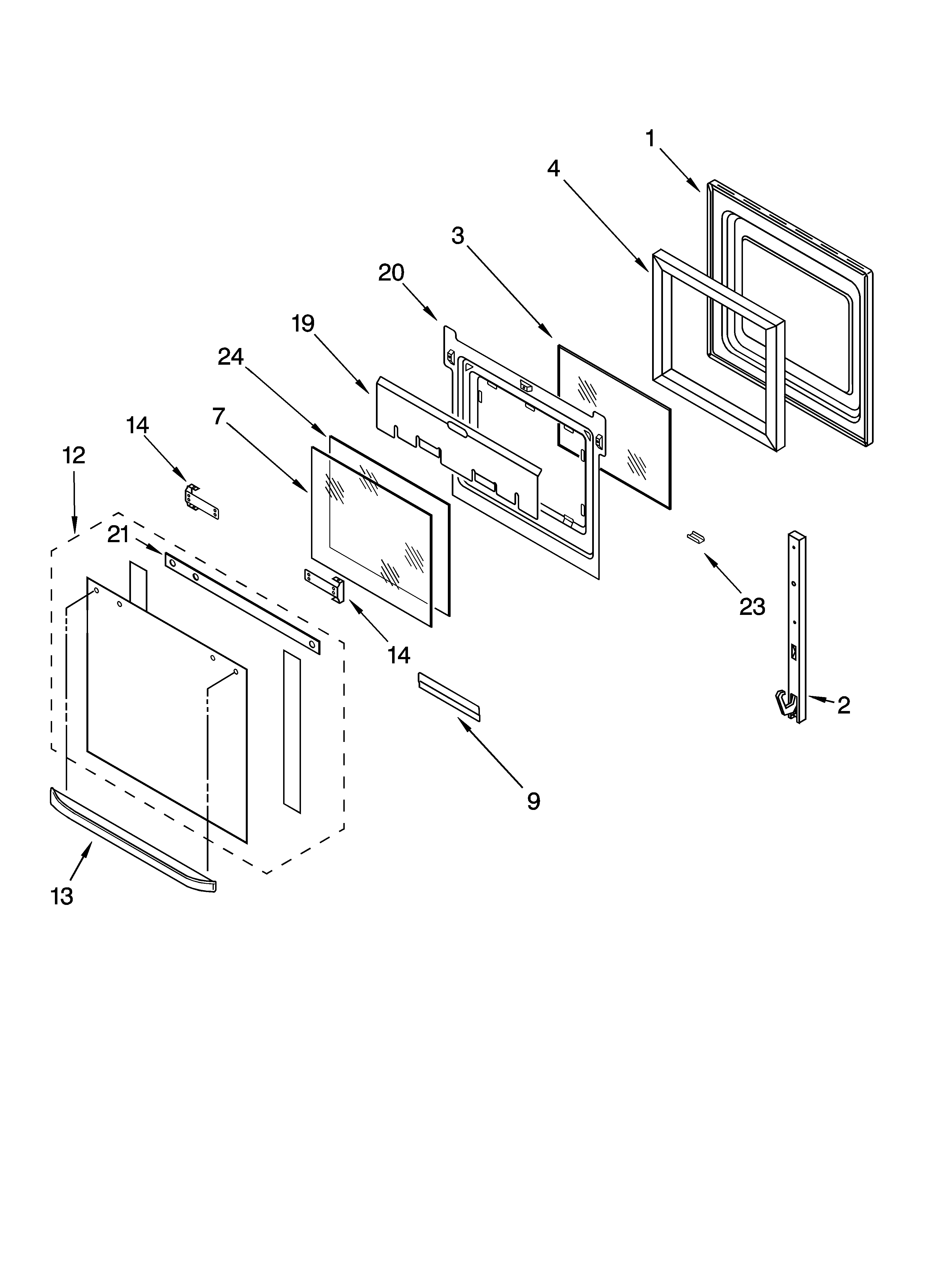 Whirlpool YRBS305PDQ6 oven door parts diagram