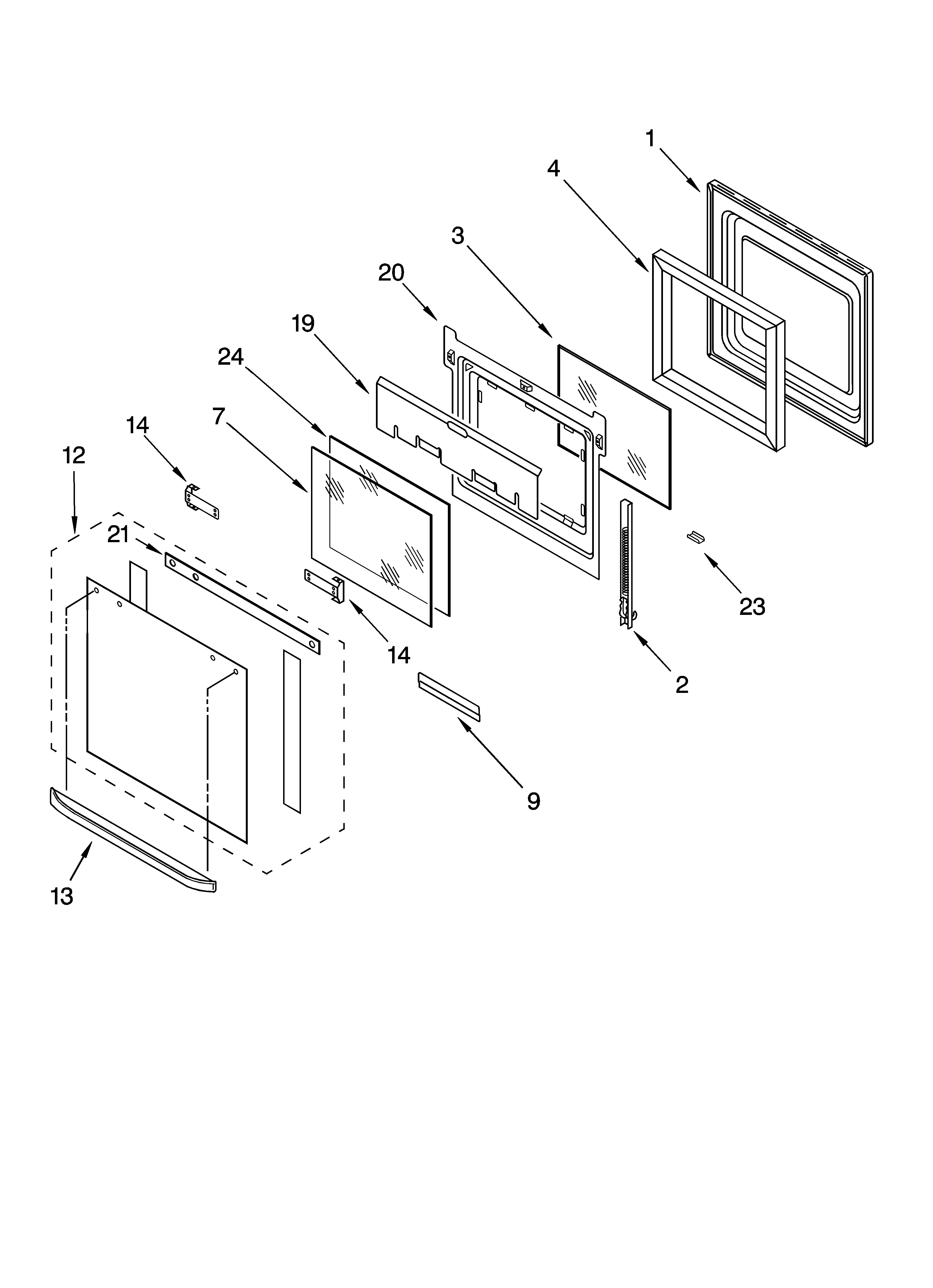 Whirlpool YRBS305PDQ9 oven door parts diagram