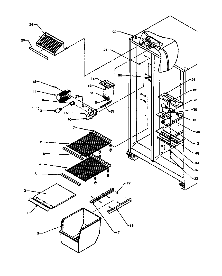 Amana 2599CIWEW-P1170601WW fz shelving and ref light diagram