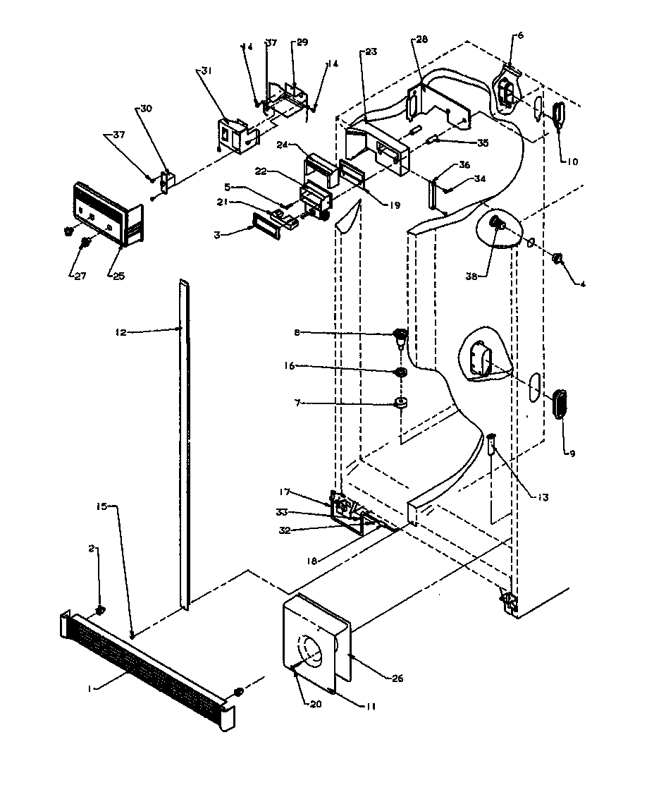 Amana 2599CIWEW-P1170601WW ref/fz controls and cabinet parts diagram