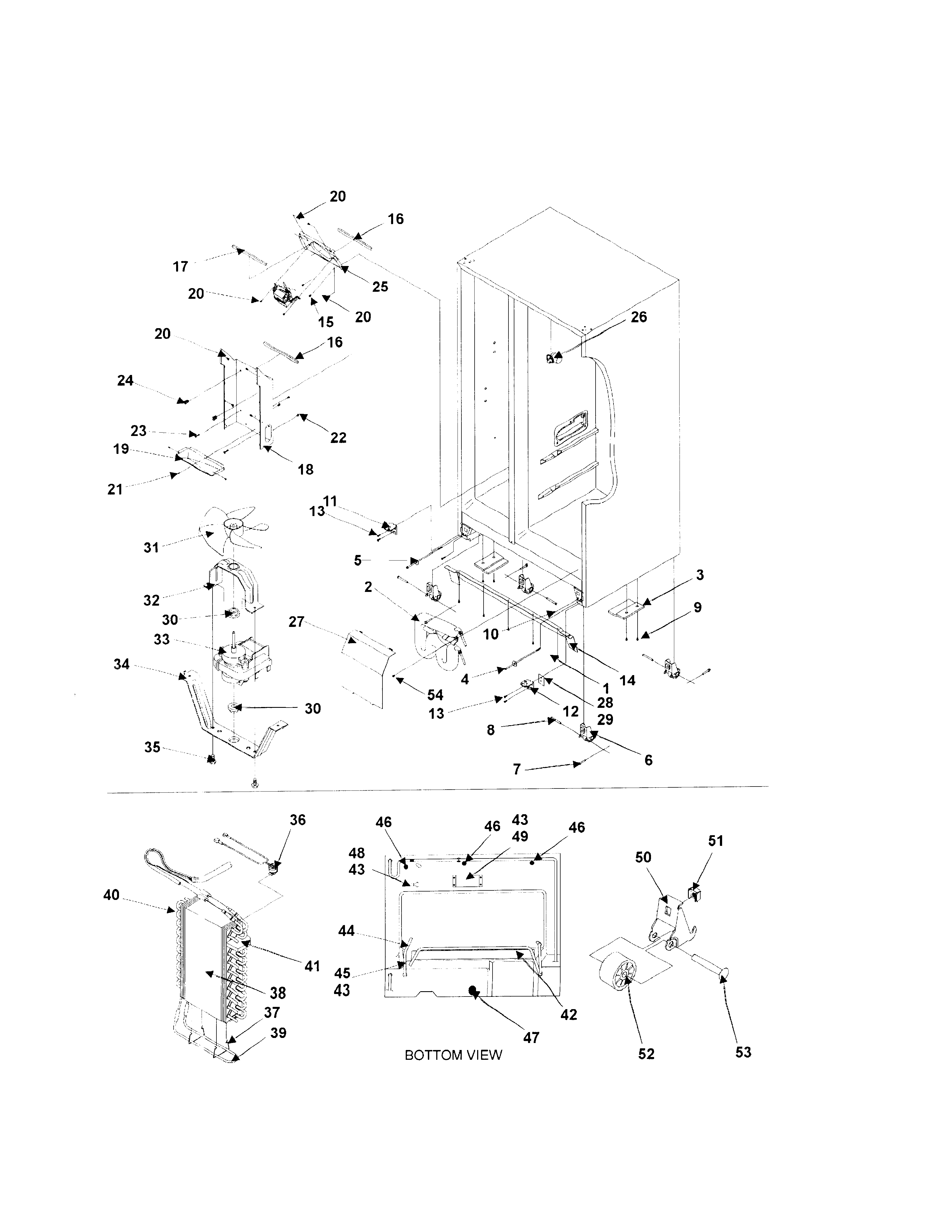 Amana 2699A drain system / rollers / evap assy diagram