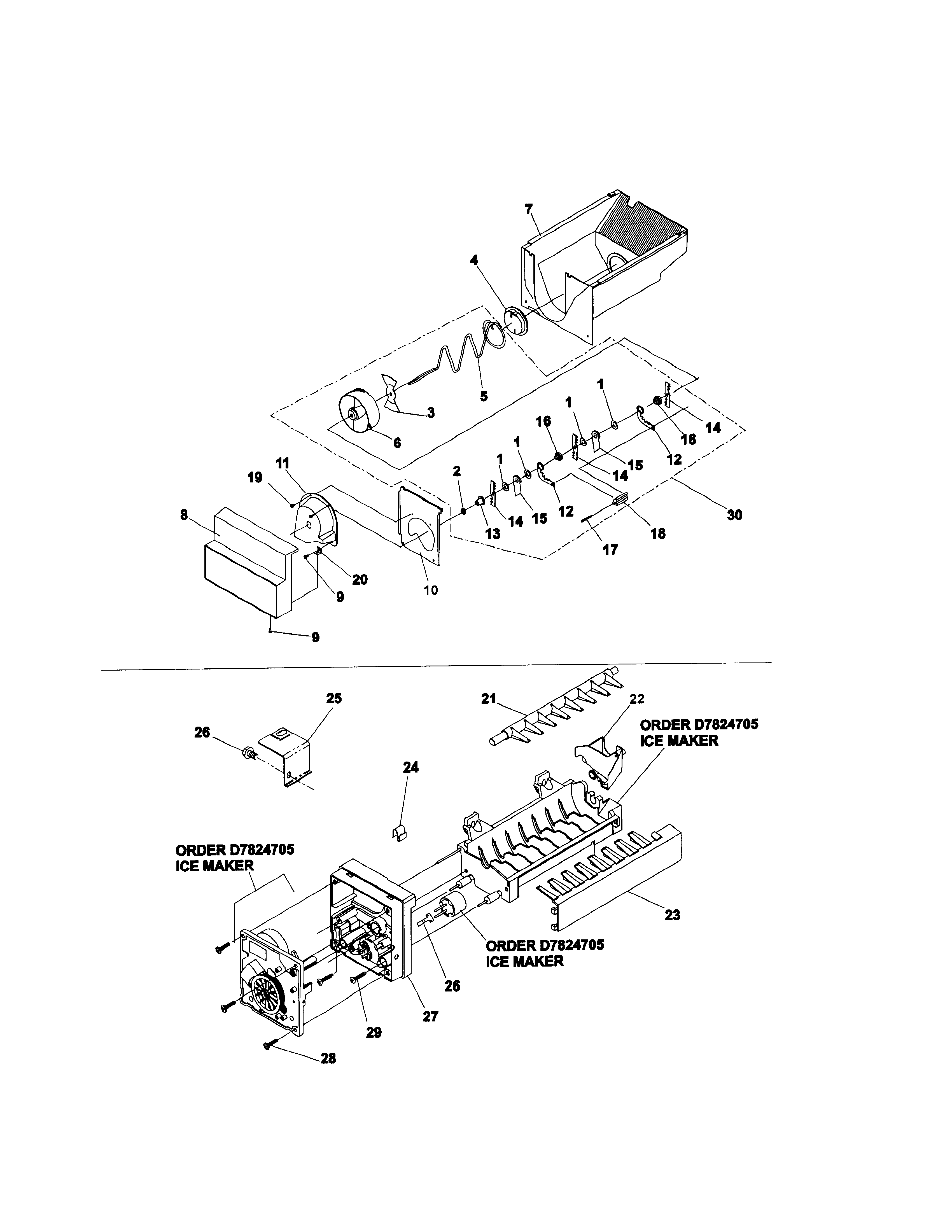 Amana 2699A ice bucket auger/ ice maker diagram