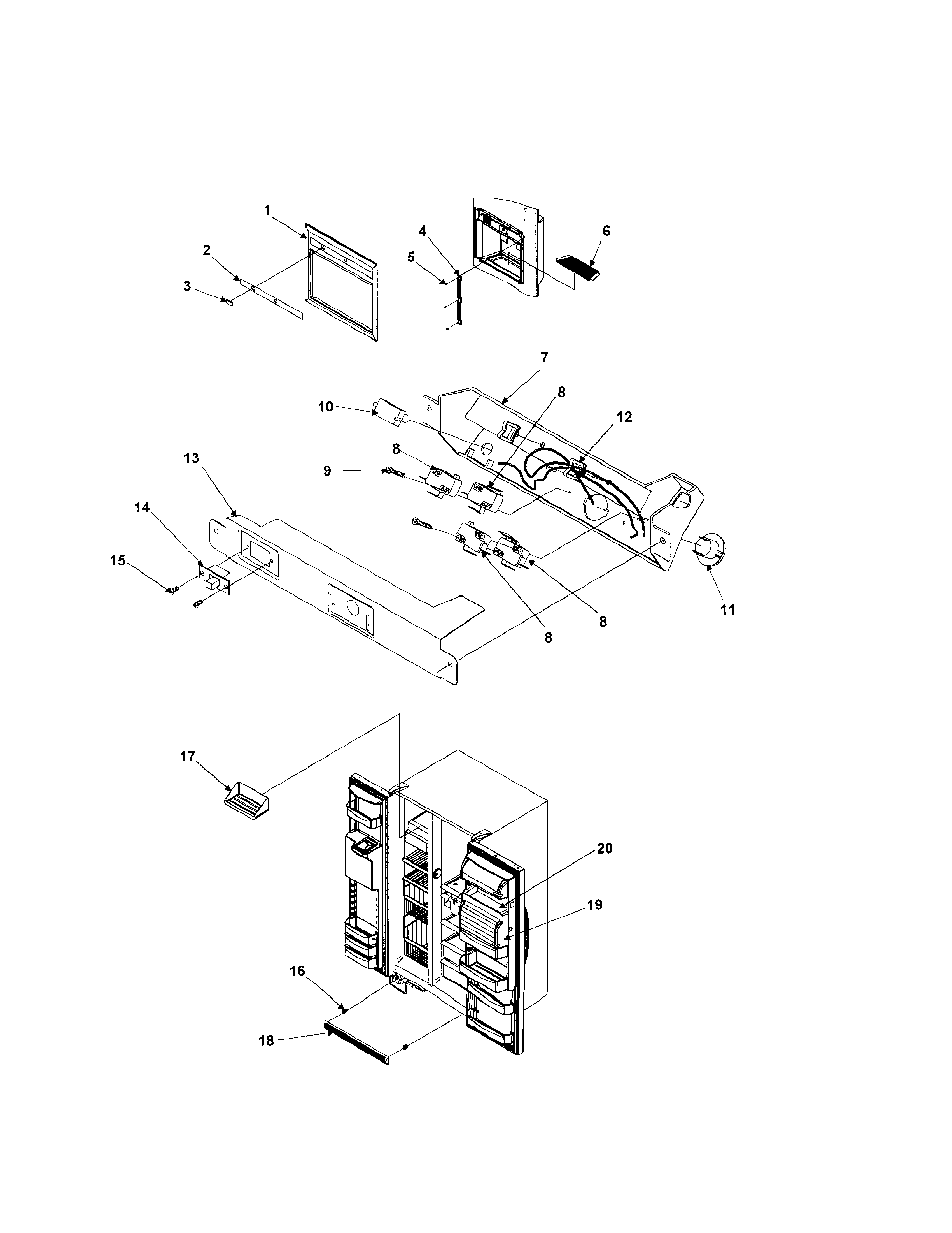 Amana 2699W facade cover / elec bracket / toe grille diagram
