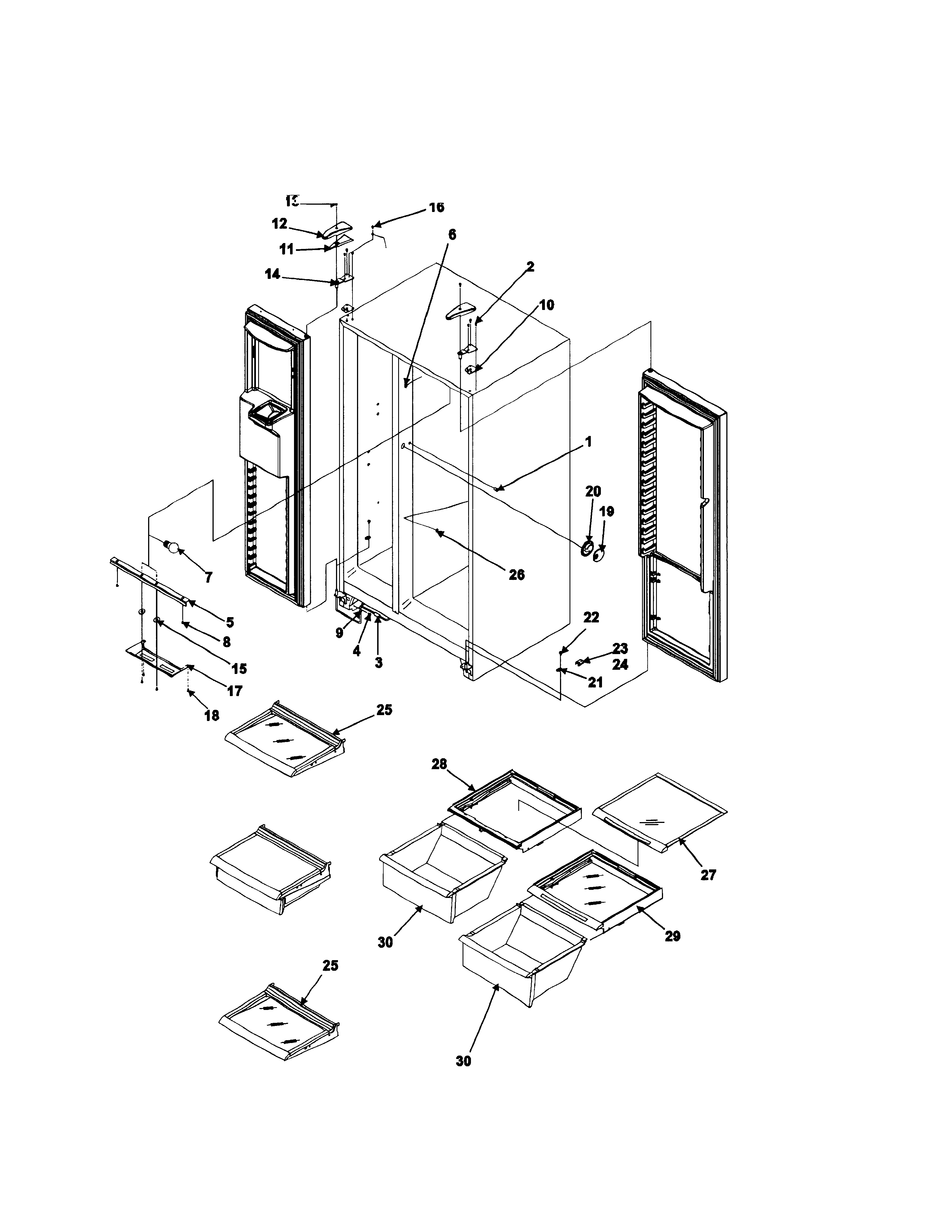 Amana 2699W lights / hinges / ref shelving diagram