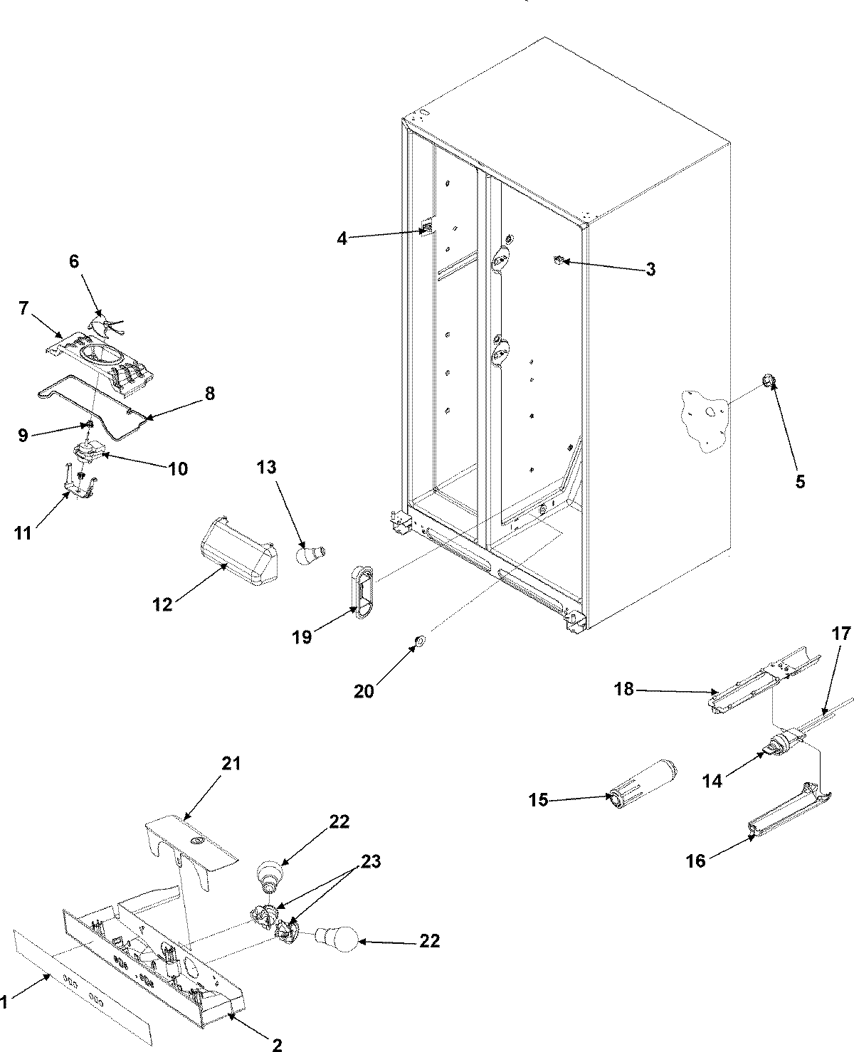 Amana ACD2232HRB evap fan assy and lights diagram