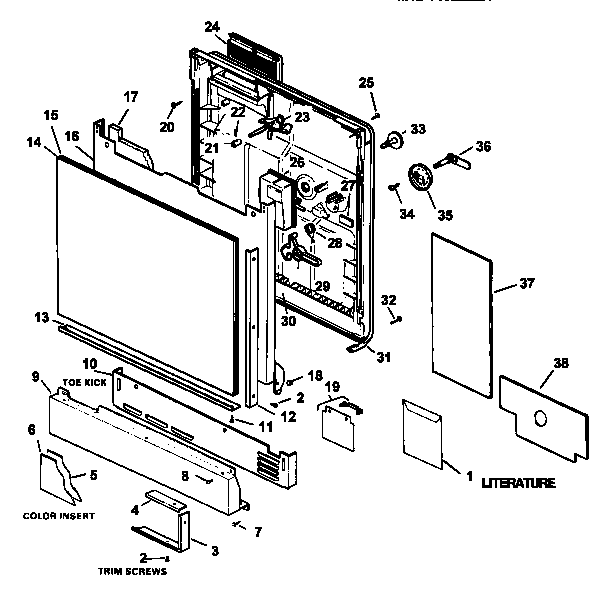 Amana ADU7000C-P1188308W door and door trim diagram
