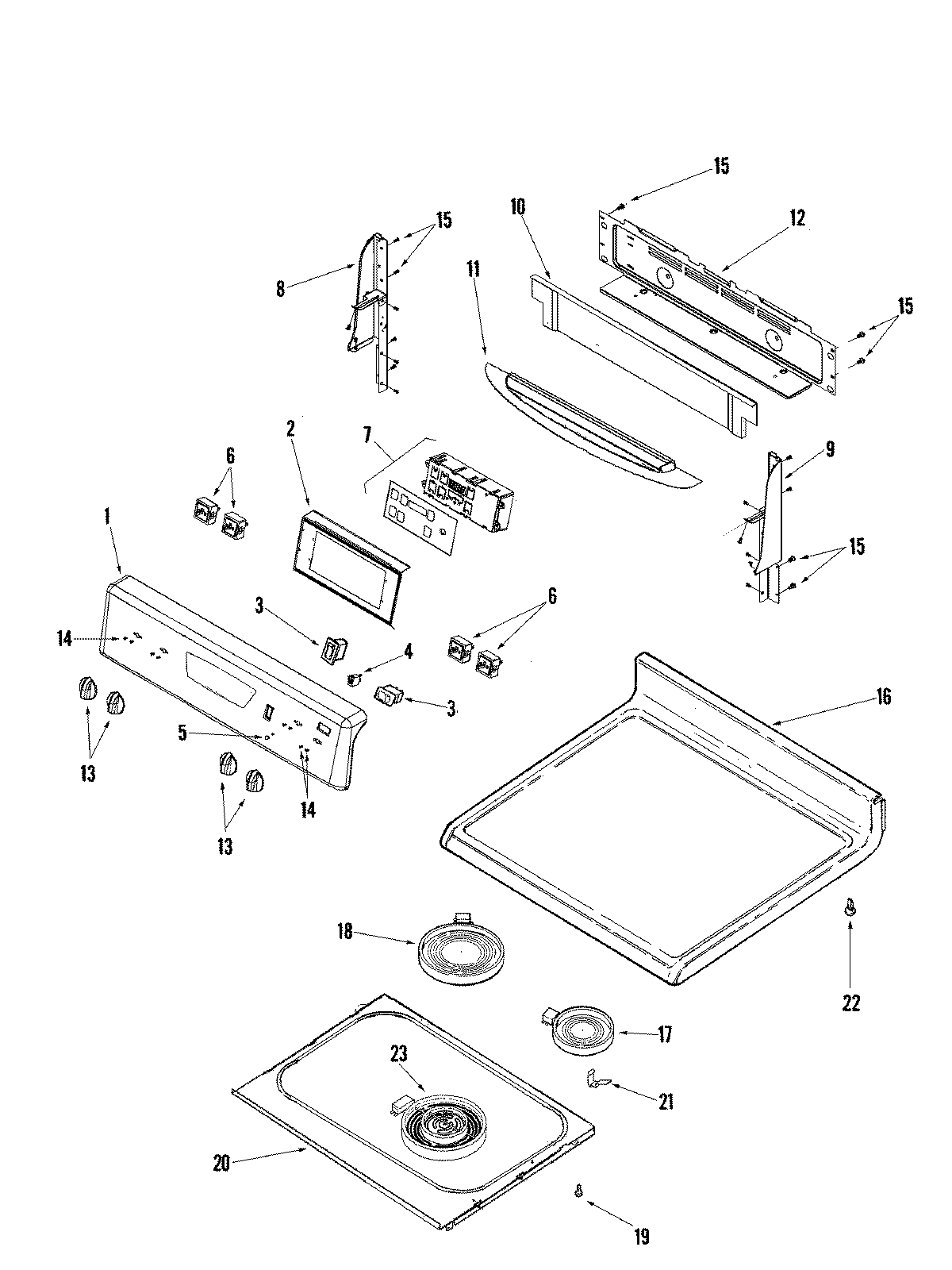 Amana AER5725QAF control panel/top assembly diagram