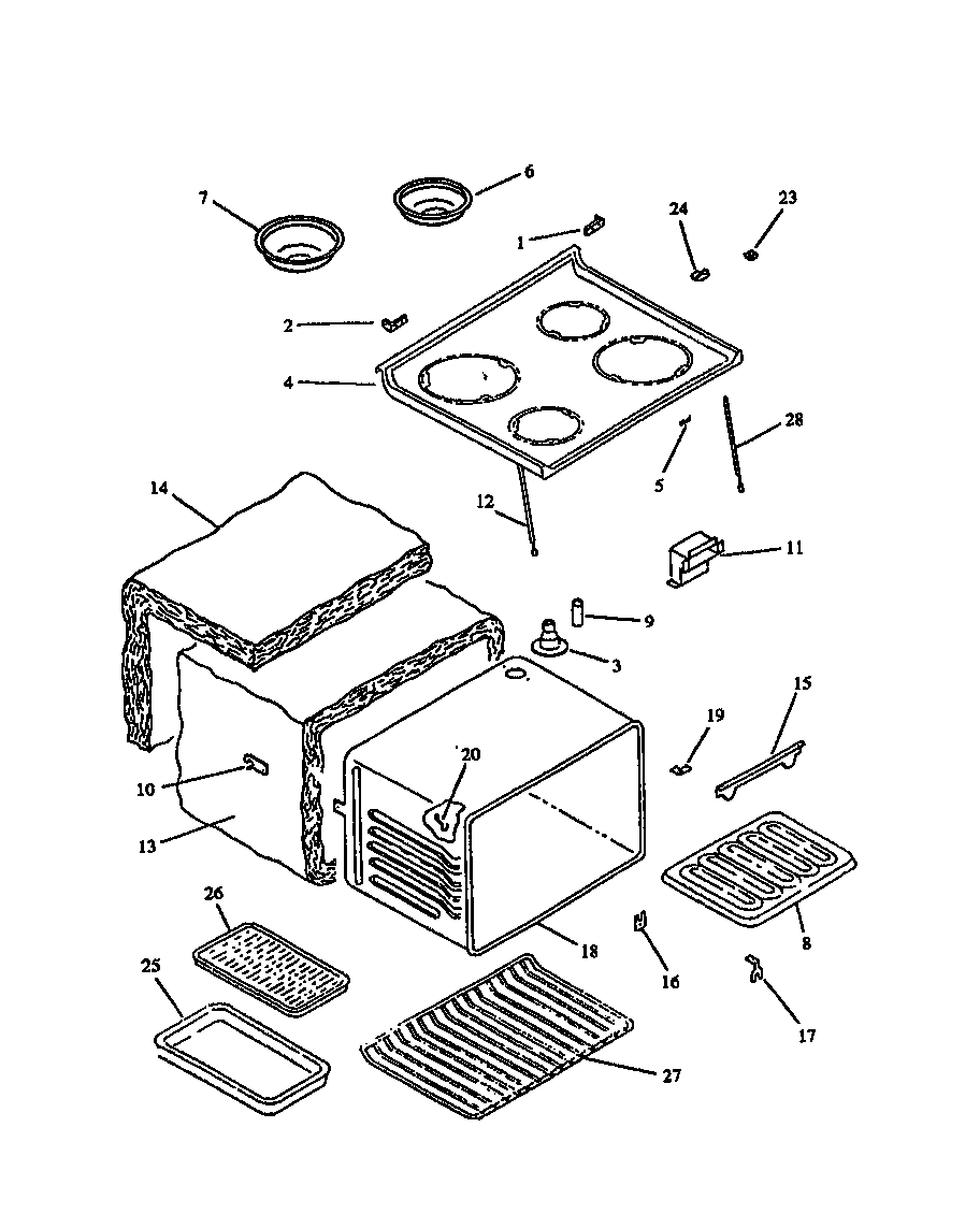 Amana ARR625W-P1130970NW main top and oven assy diagram