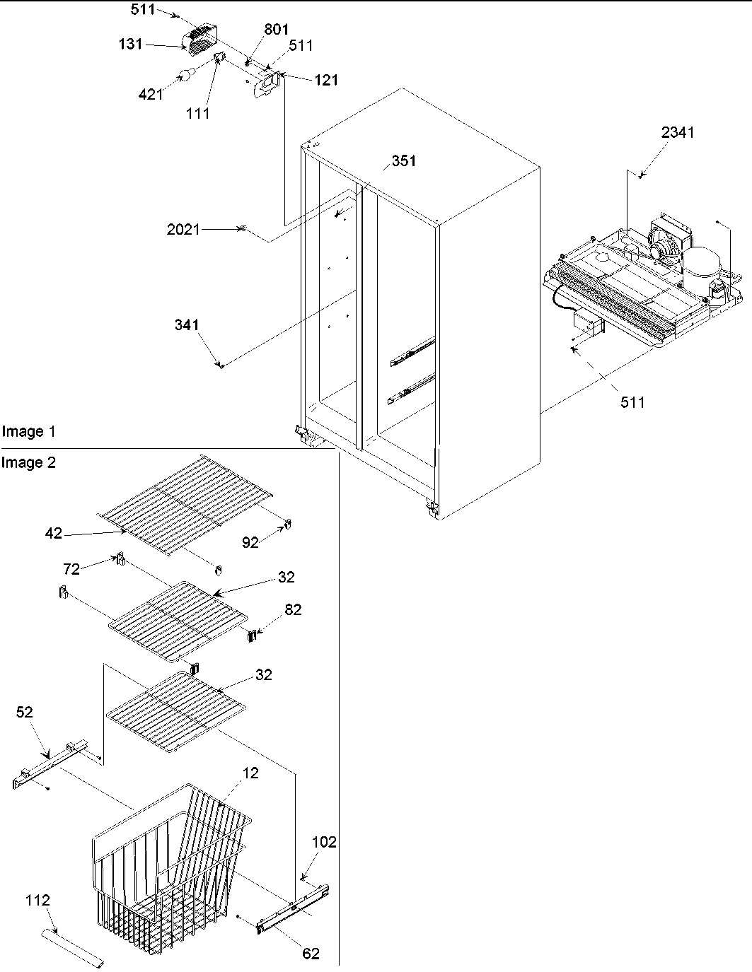 Amana ARS236XAW-PARS236XAW0 freezer shelves and lights diagram