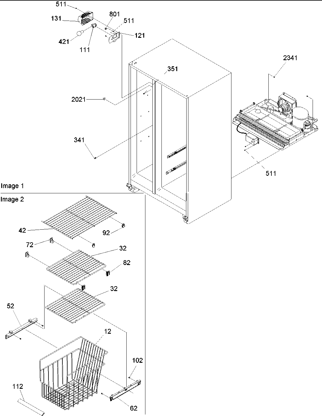 Amana ARS266XAW-PARS266XAW0 freezer shelves and lights diagram