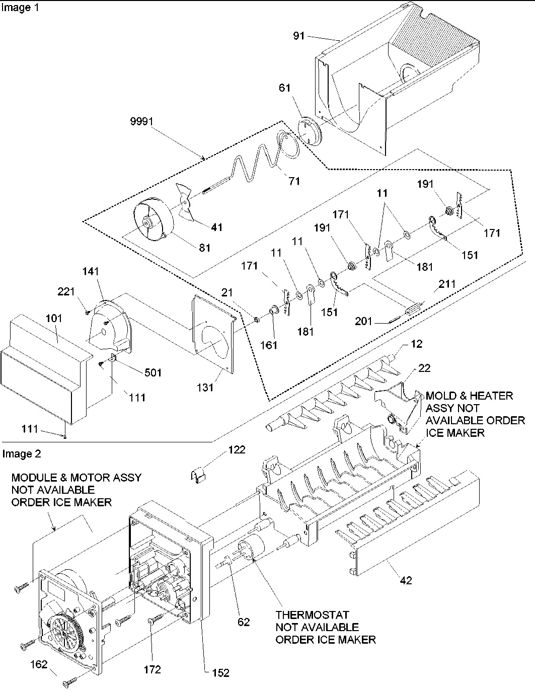 Amana ARS266XAW-PARS266XAW0 ice bucket auger & ice maker parts diagram